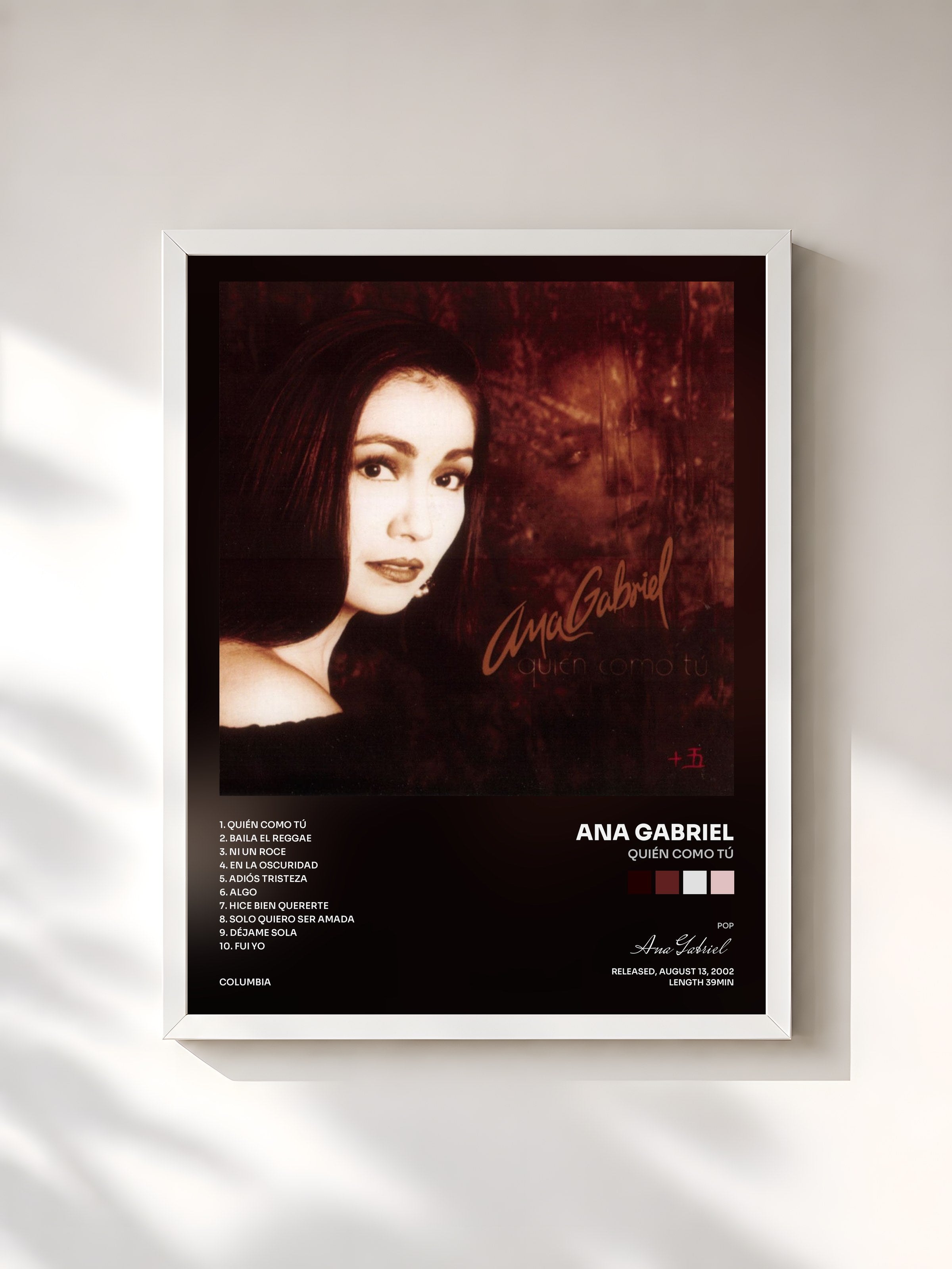 #blanc Tableau de l'album Quién Como tú de Ana Gabriel, cadre blanc, imprimé et encadré en France