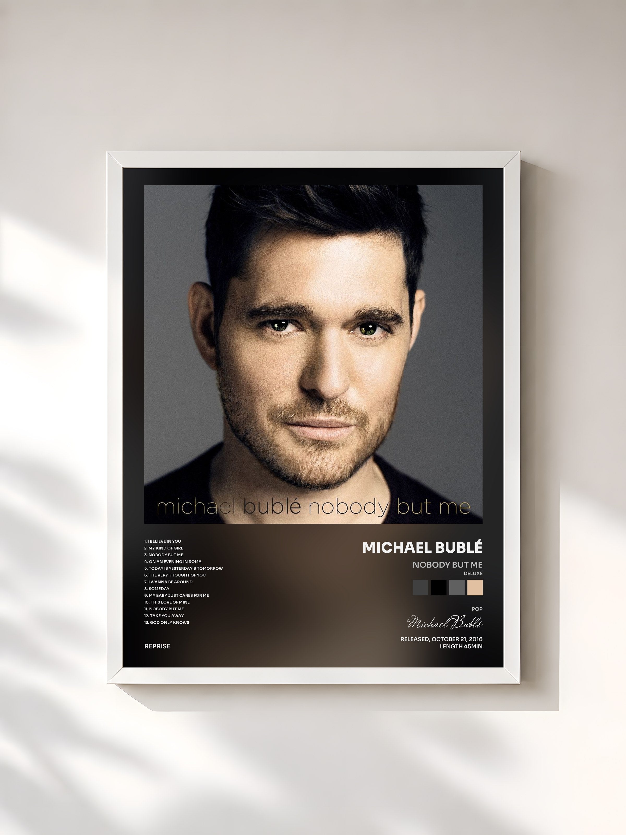 #blanc Tableau de l'album Nobody but Me (Deluxe) de Michael Bublé, cadre blanc, imprimé et encadré en France