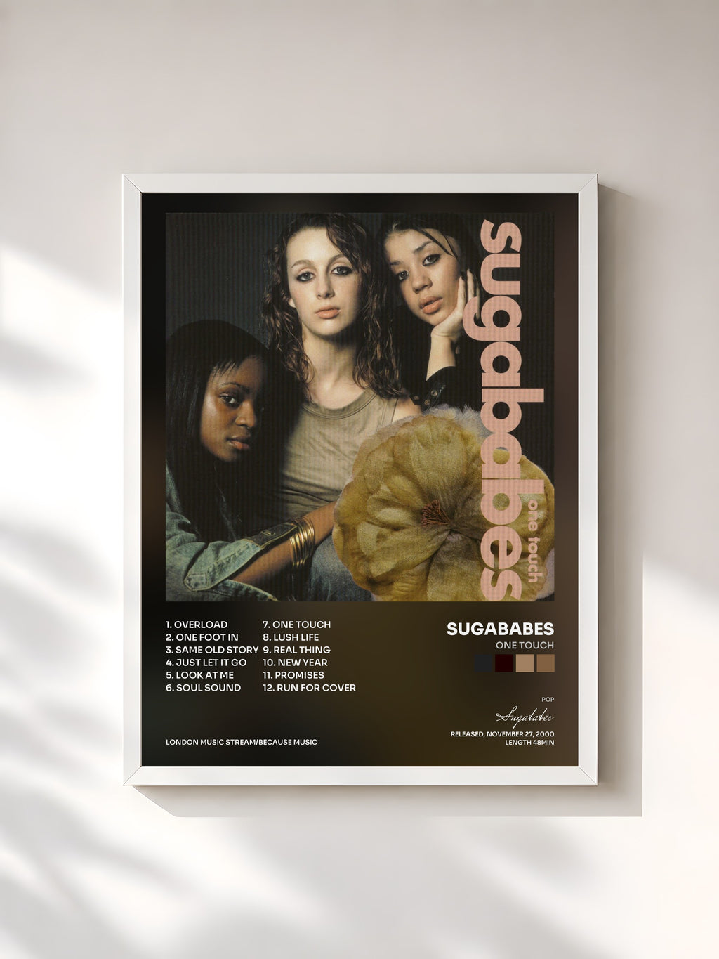 #blanc Tableau de l'album One Touch de Sugababes, cadre blanc, imprimé et encadré en France