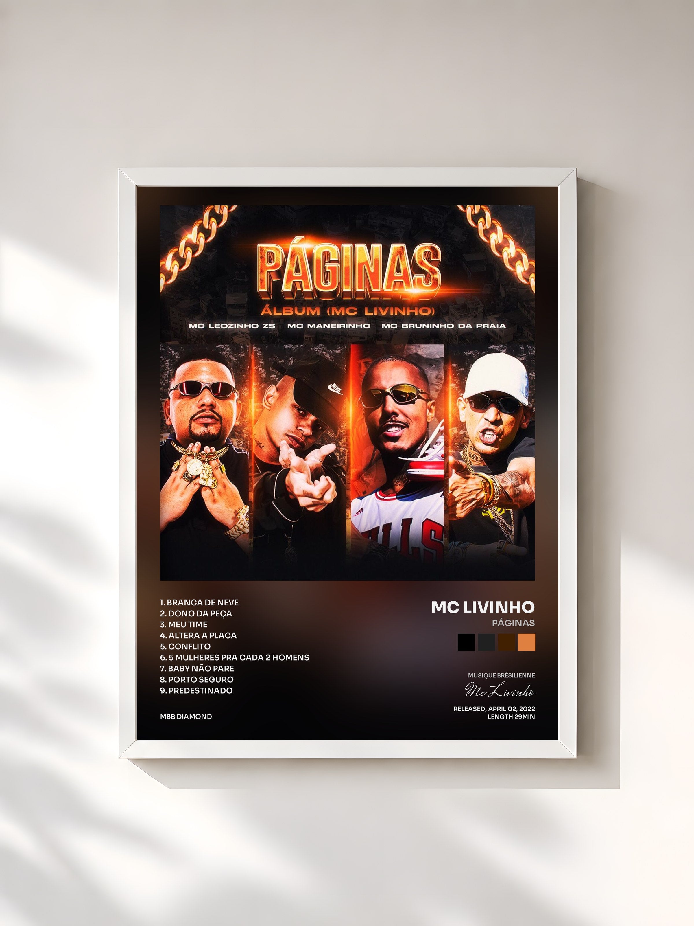 #blanc Tableau de l'album PÁGINAS de Mc Livinho, cadre blanc, imprimé et encadré en France