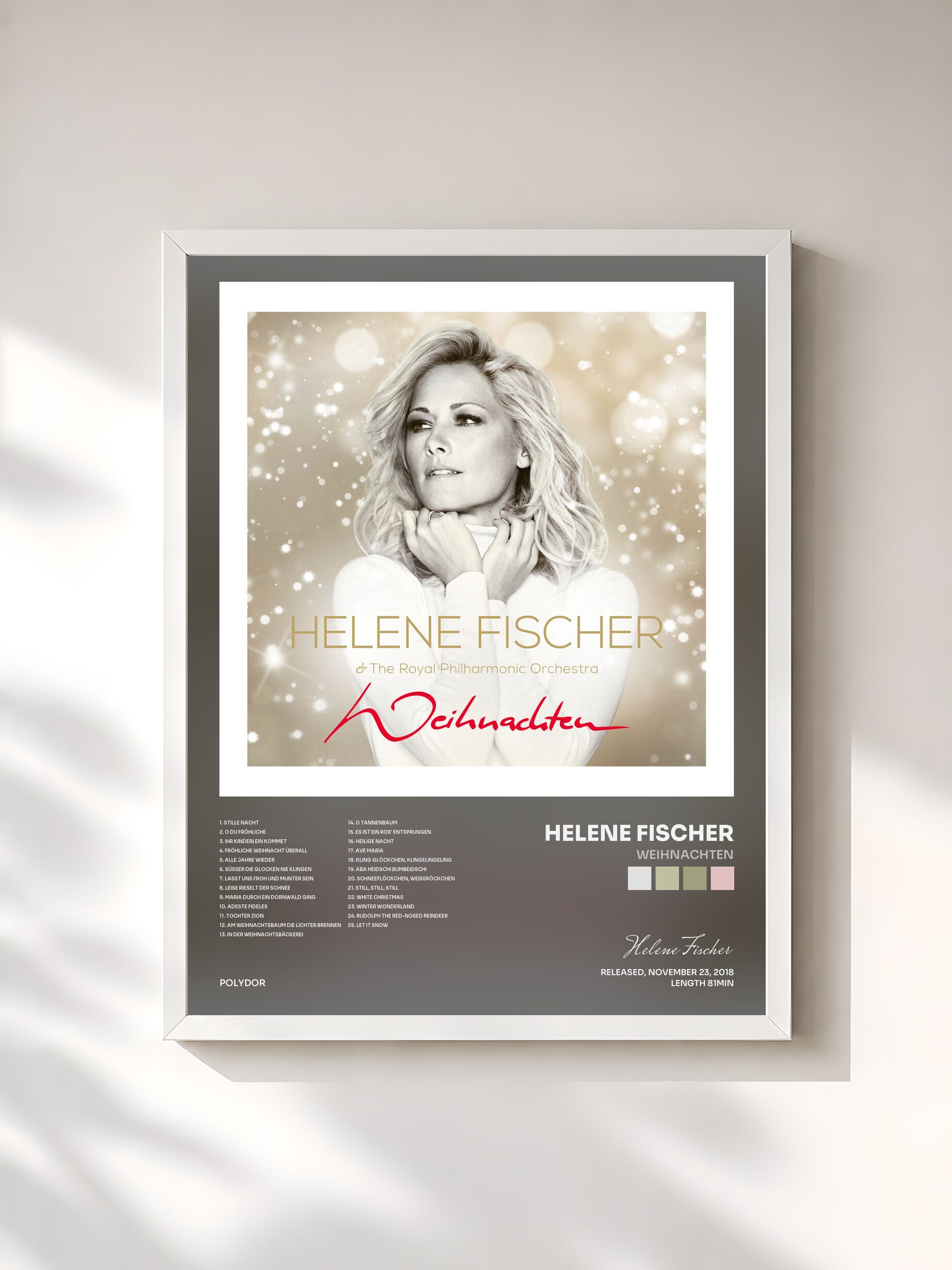 #blanc Tableau de l'album Weihnachten de Helene Fischer, cadre blanc, imprimé et encadré en France