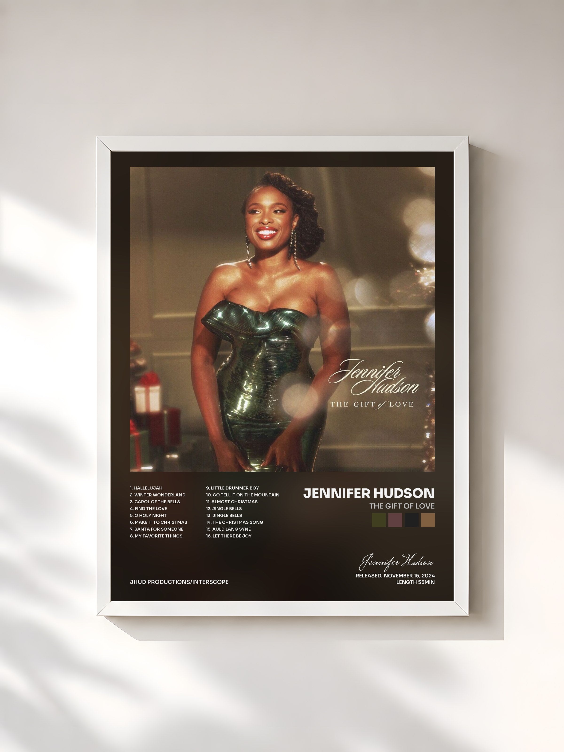 #blanc Tableau de l'album The Gift Of Love de Jennifer Hudson, cadre blanc, imprimé et encadré en France