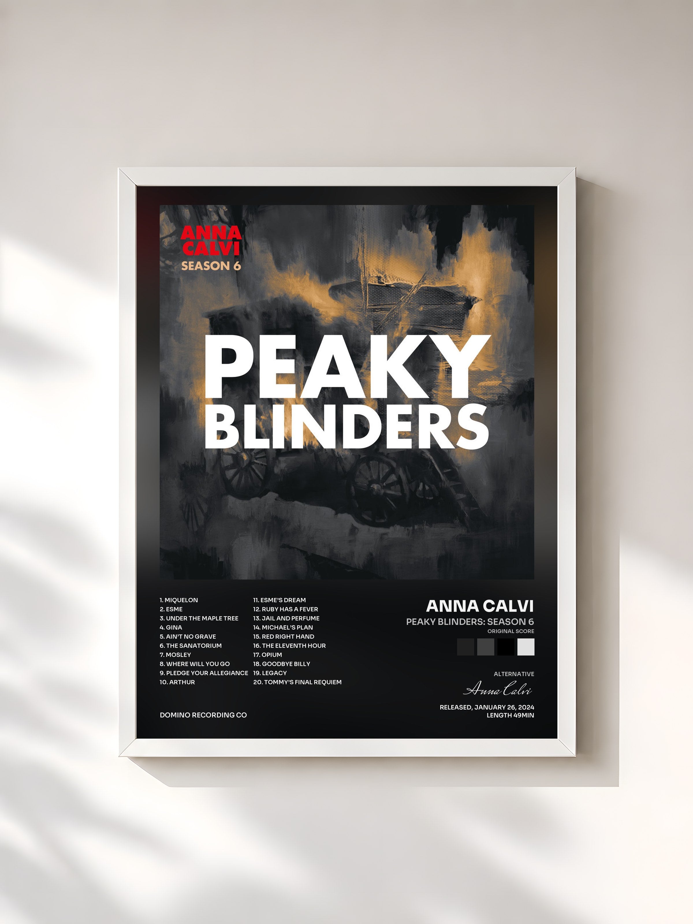 #blanc Tableau de l'album Peaky Blinders: Season 6 (Original Score) de Anna Calvi, cadre blanc, imprimé et encadré en France