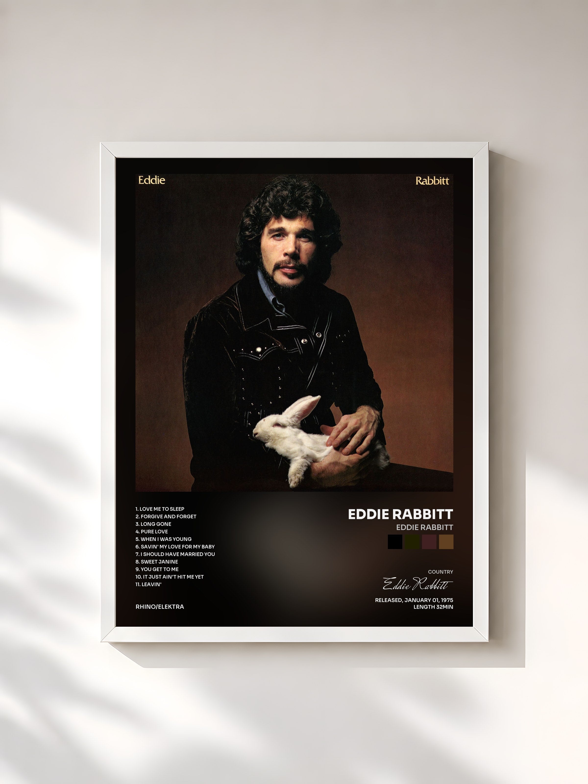 #blanc Tableau de l'album Eddie Rabbitt de Eddie Rabbitt, cadre blanc, imprimé et encadré en France
