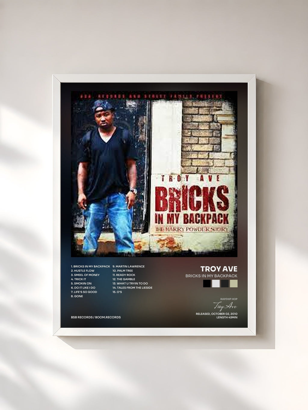 #blanc Bricks In My Backpack di Troy Ave in stampa incorniciata, cornice bianca, stampata e incorniciata in Francia