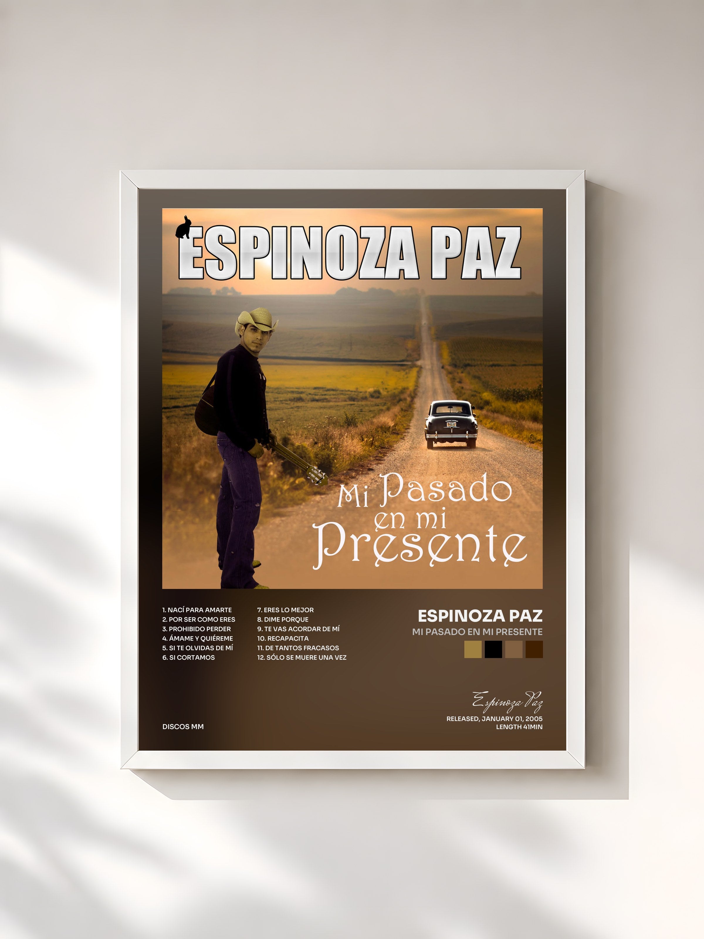 #blanc Tableau de l'album Mi Pasado en Mi Presente de Espinoza Paz, cadre blanc, imprimé et encadré en France