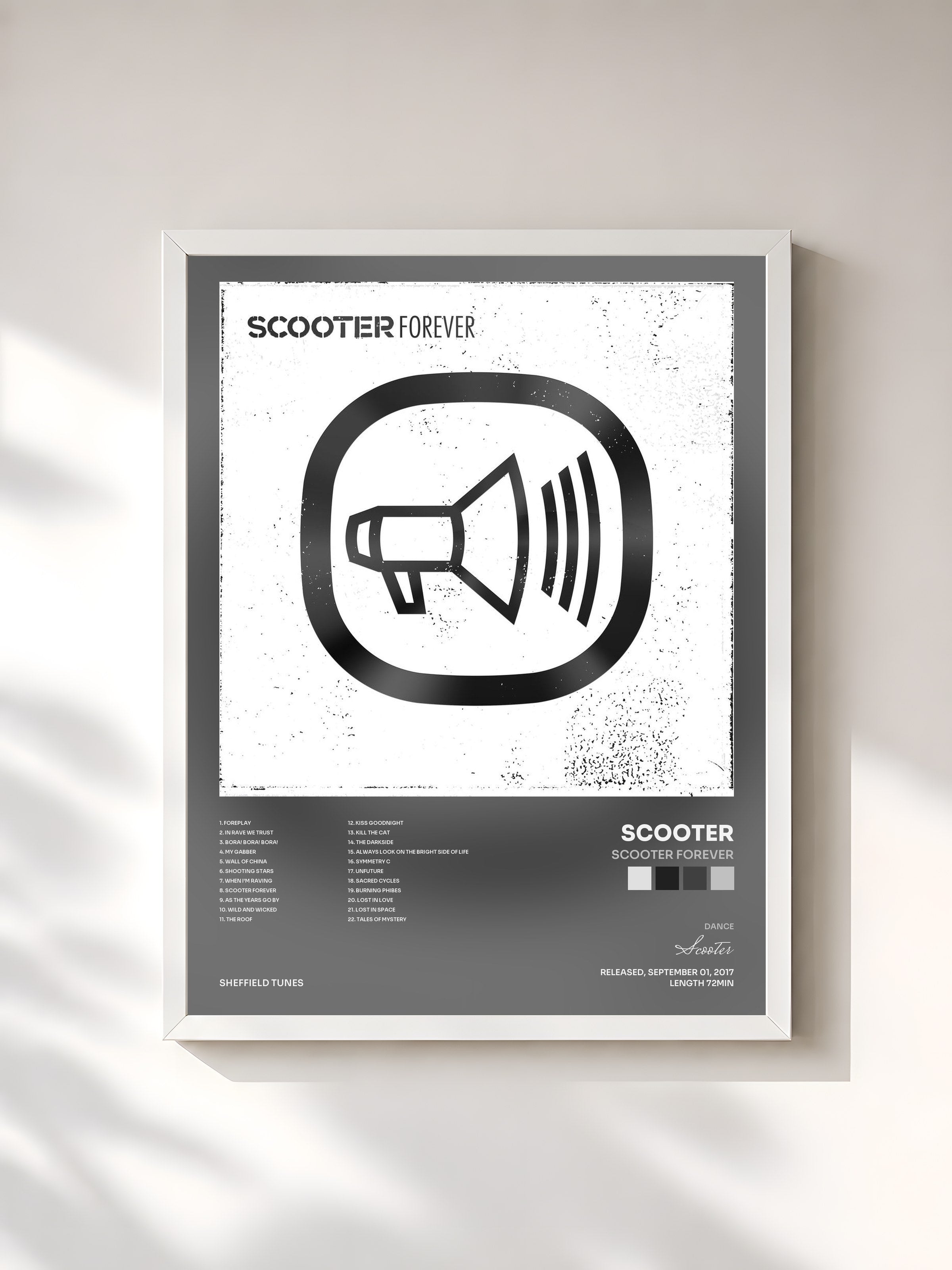 #blanc Tableau de l'album Scooter Forever de Scooter, cadre blanc, imprimé et encadré en France