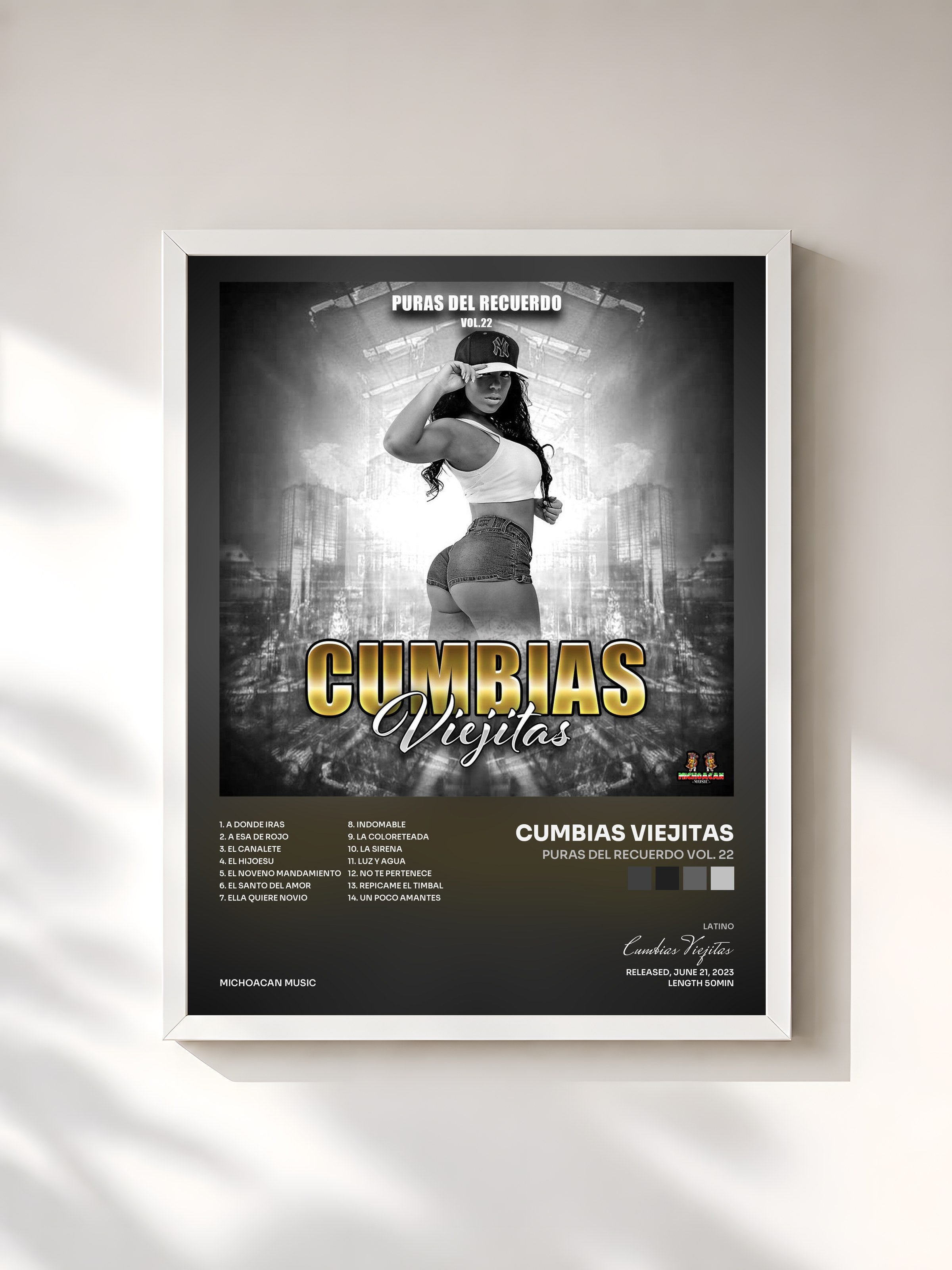 #blanc Tableau de l'album Puras Del Recuerdo Vol. 22 de Cumbias Viejitas, cadre blanc, imprimé et encadré en France