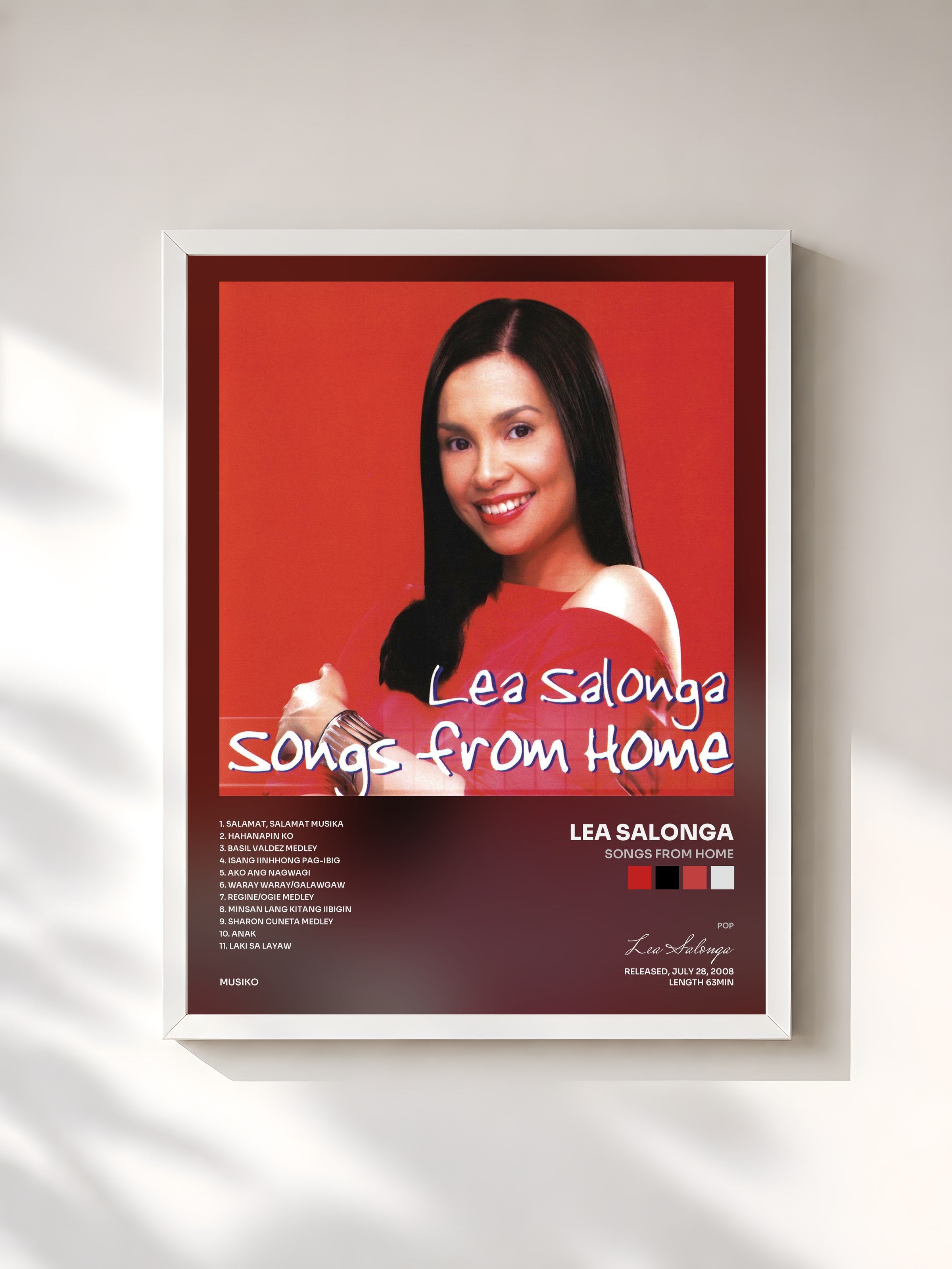 #blanc Tableau de l'album Songs From Home de Lea Salonga, cadre blanc, imprimé et encadré en France