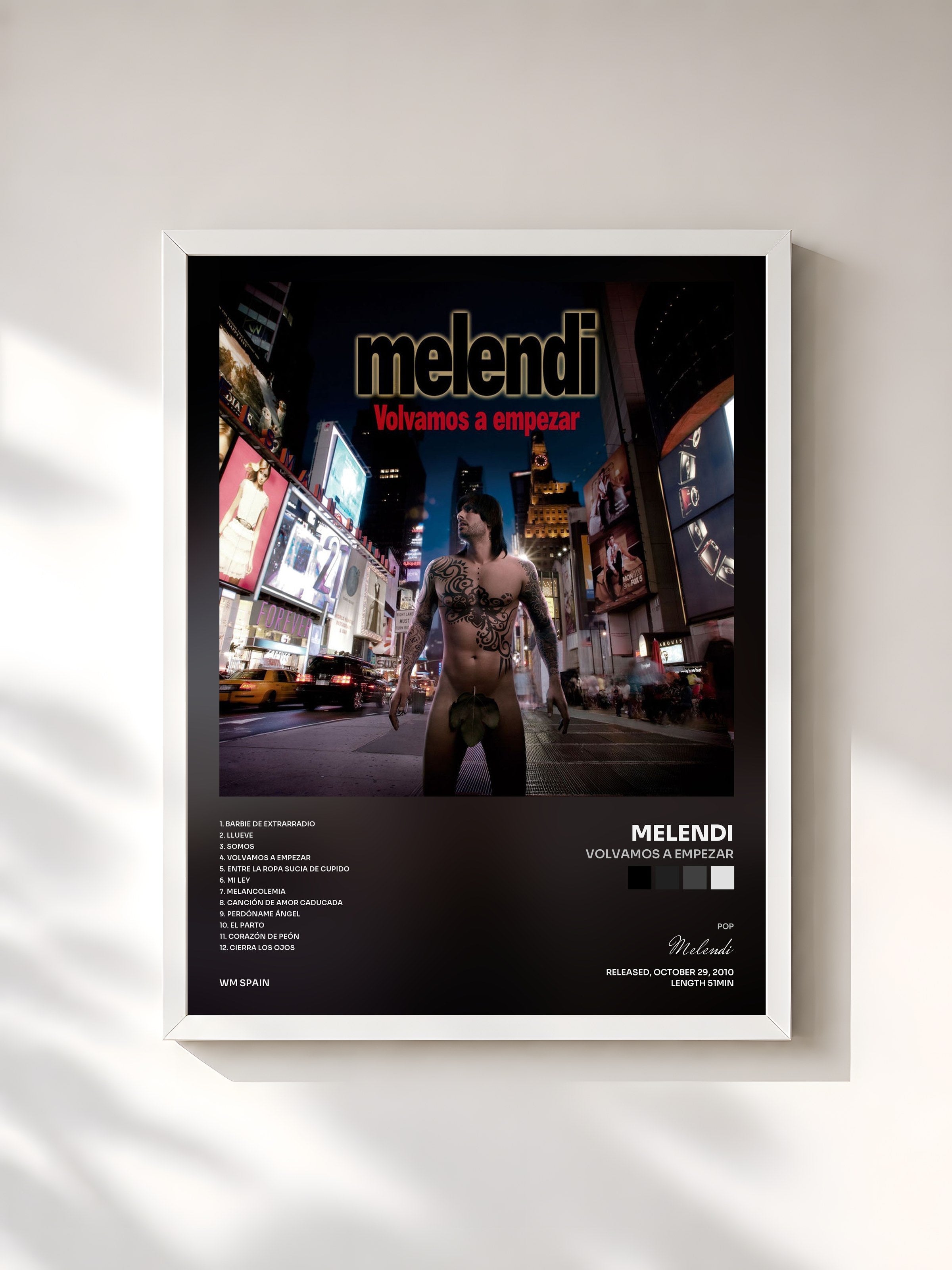 #blanc Tableau de l'album Volvamos a empezar de Melendi, cadre blanc, imprimé et encadré en France