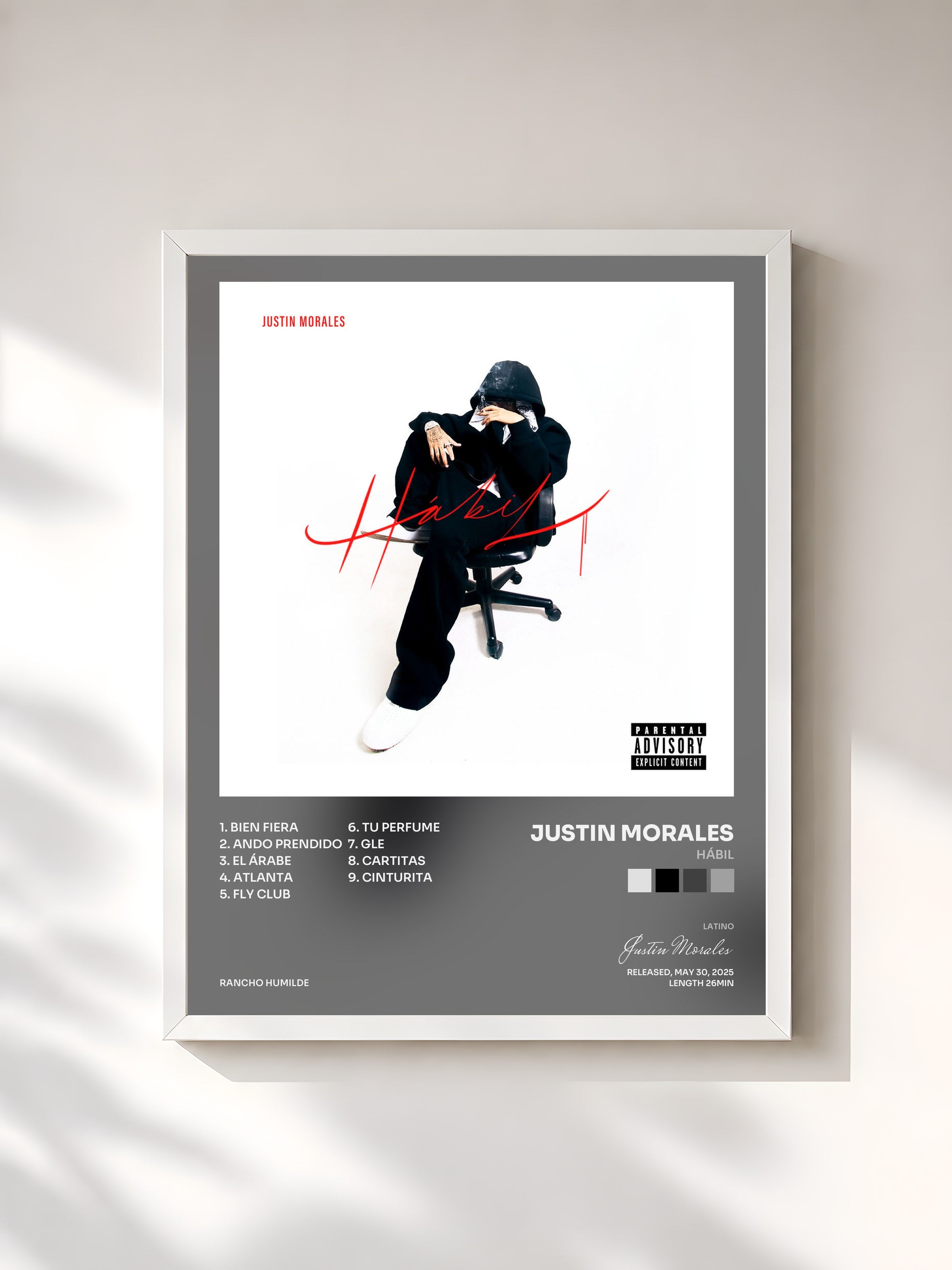 #blanc Tableau de l'album Hábil de Justin Morales, cadre blanc, imprimé et encadré en France