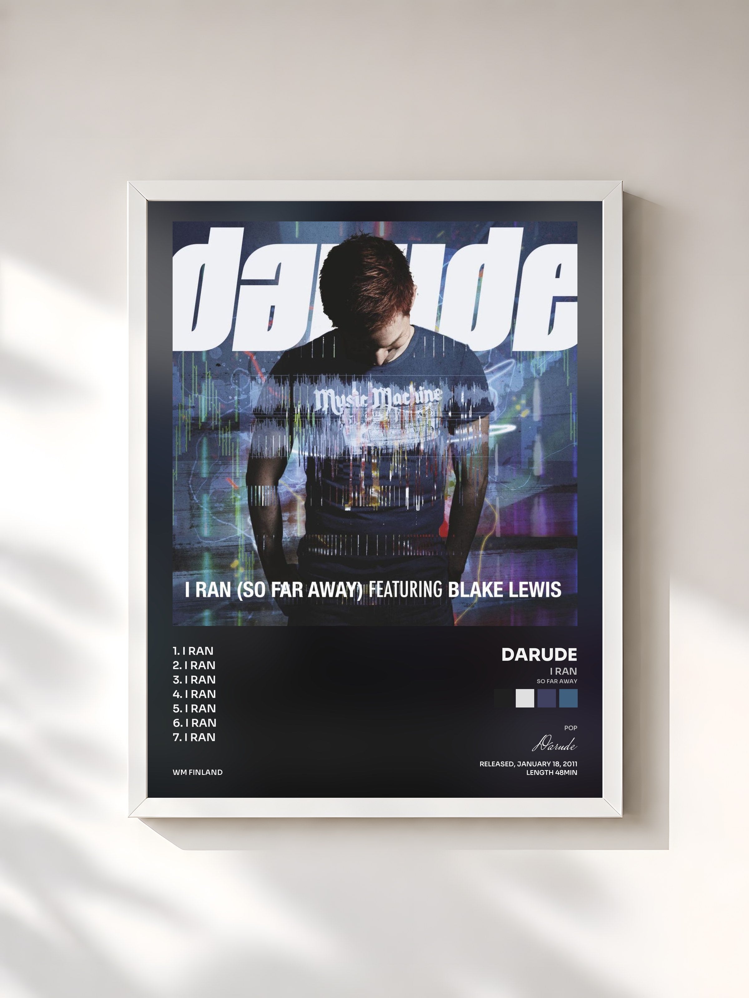 #blanc Tableau de l'album I Ran (So Far Away) de Darude, cadre blanc, imprimé et encadré en France