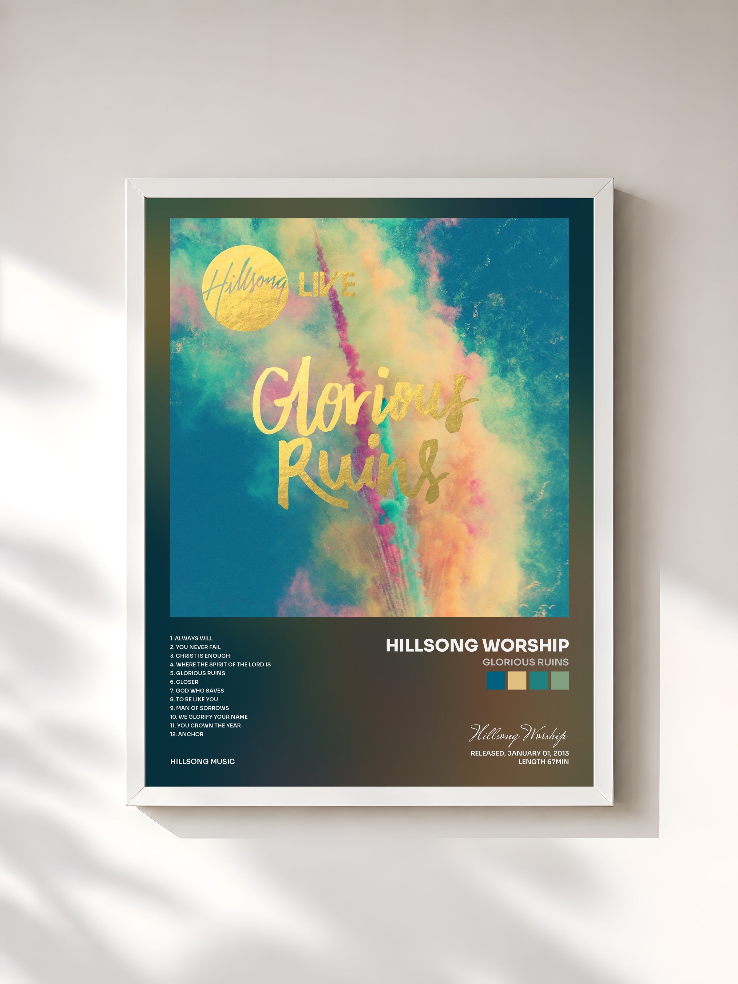 #blanc Tableau de l'album Glorious Ruins de Hillsong Worship, cadre blanc, imprimé et encadré en France