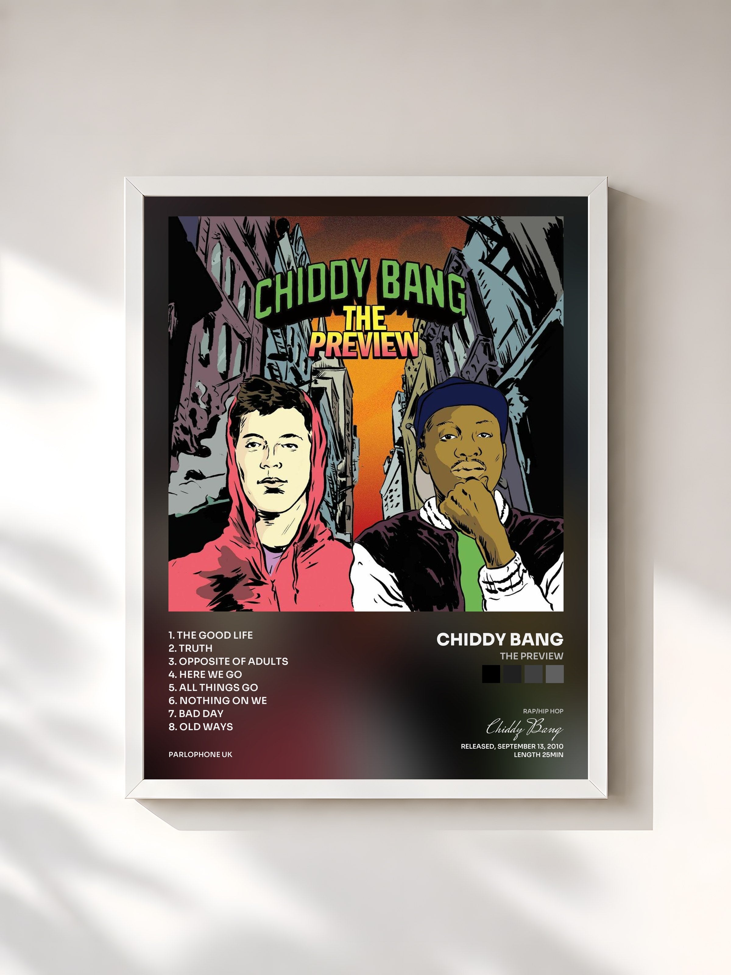#blanc Tableau de l'album The Preview de Chiddy Bang, cadre blanc, imprimé et encadré en France