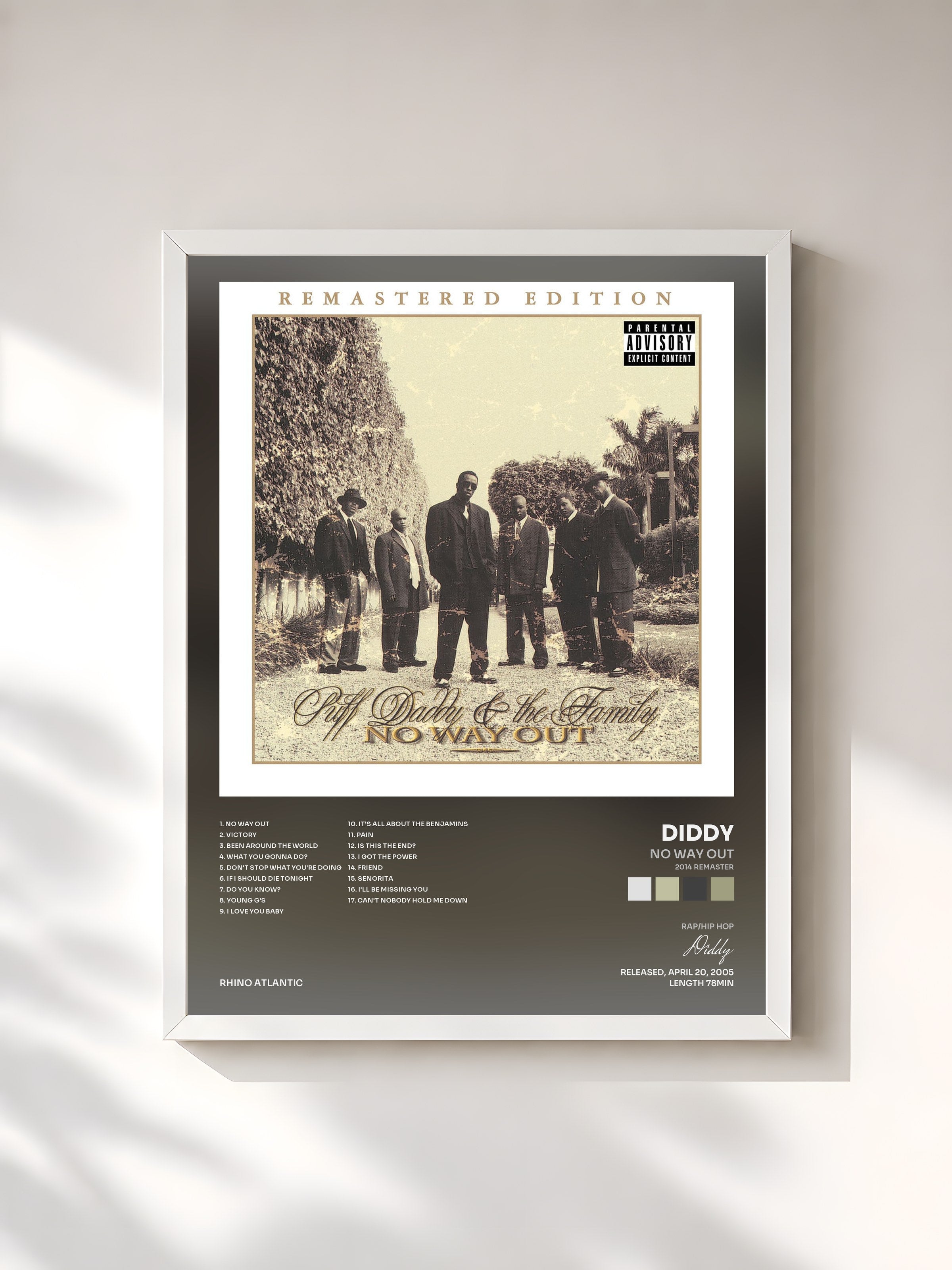 #blanc Tableau de l'album No Way Out (2014 Remaster) de Diddy, cadre blanc, imprimé et encadré en France