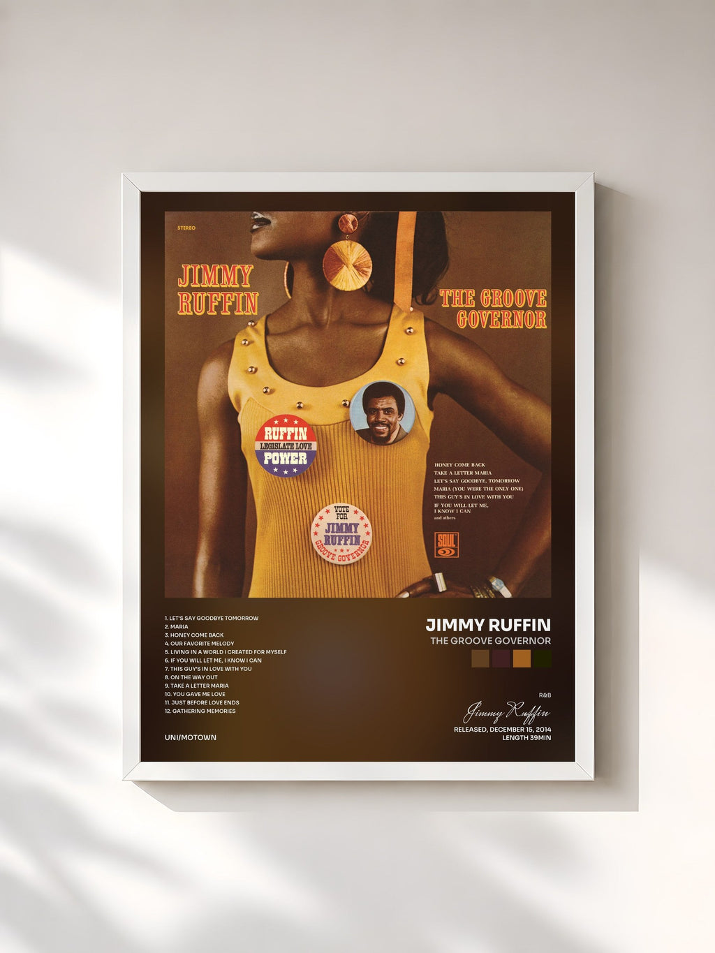 #blanc Tableau de l'album The Groove Governor de Jimmy Ruffin, cadre blanc, imprimé et encadré en France