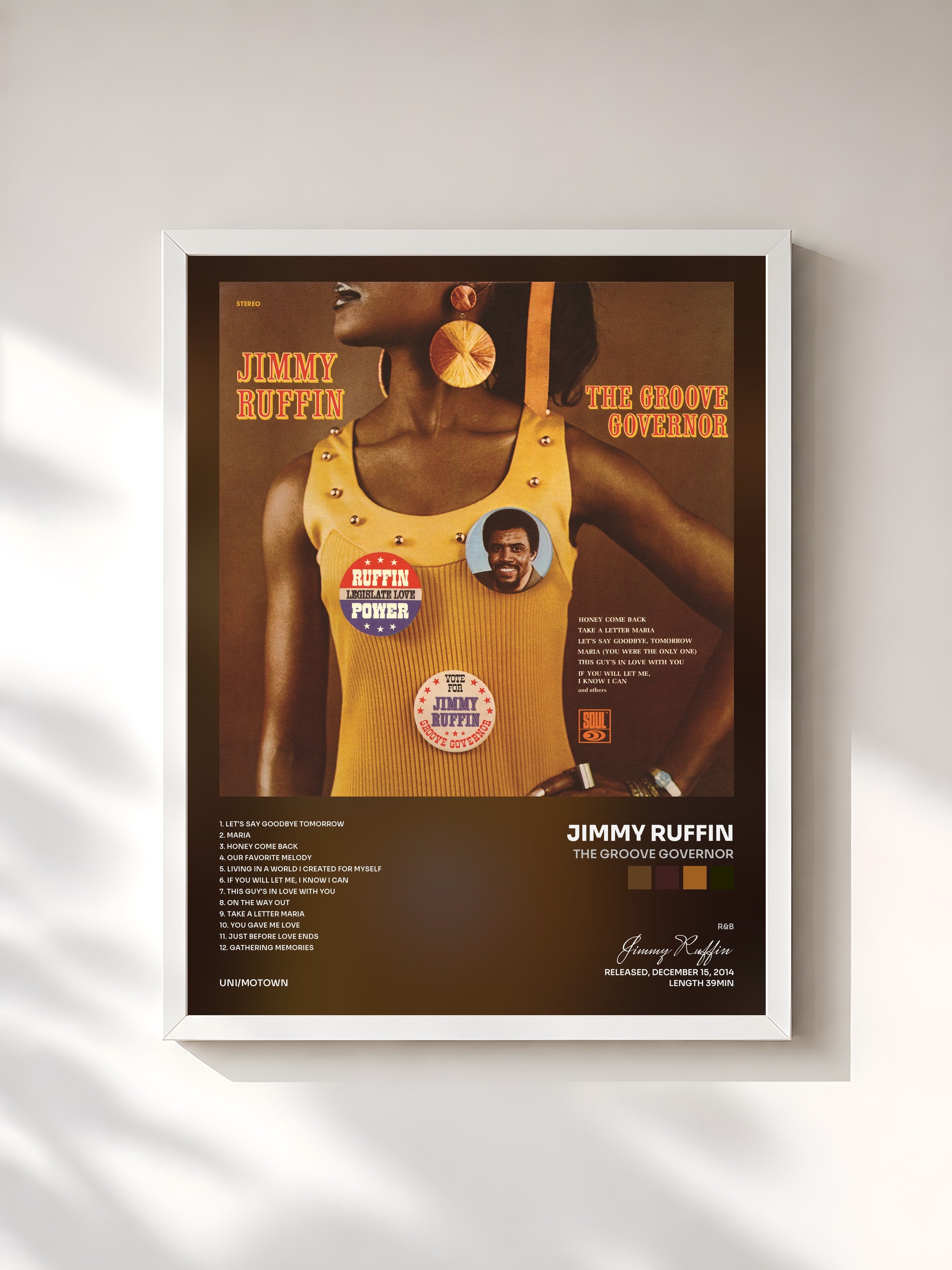 #blanc Tableau de l'album The Groove Governor de Jimmy Ruffin, cadre blanc, imprimé et encadré en France