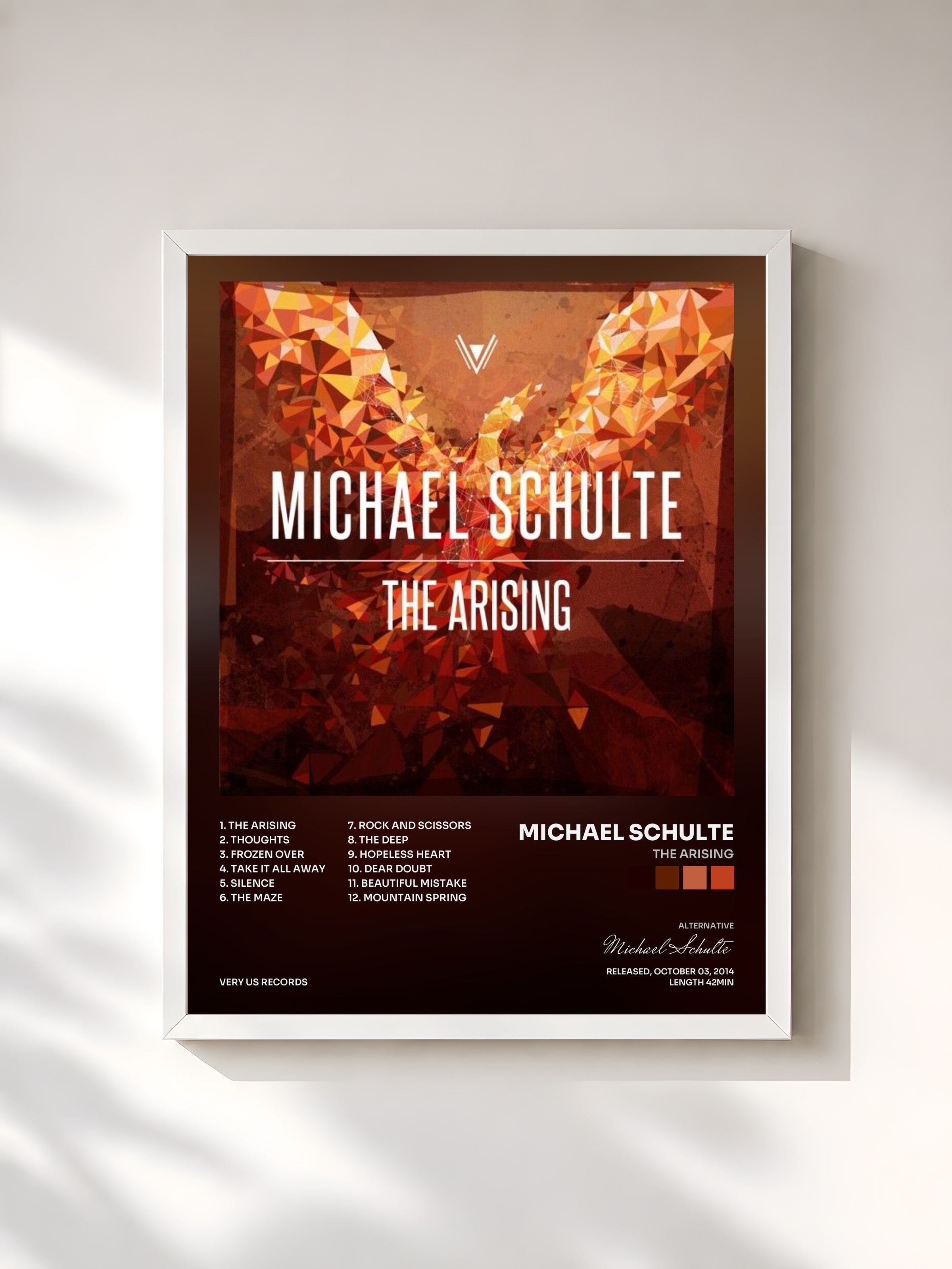 #blanc Tableau de l'album The Arising de Michael Schulte, cadre blanc, imprimé et encadré en France