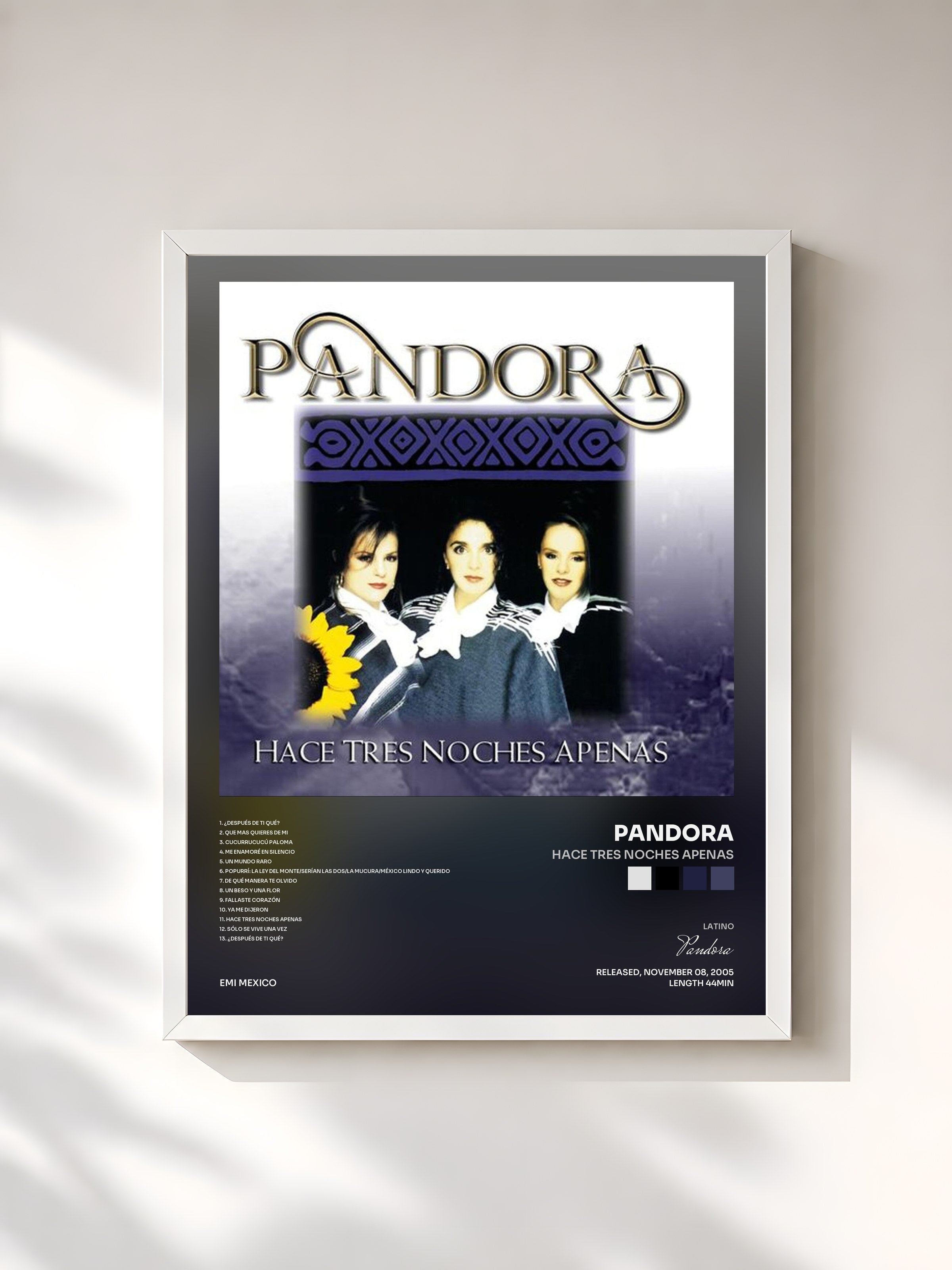 #blanc Tableau de l'album Hace Tres Noches Apenas de Pandora, cadre blanc, imprimé et encadré en France