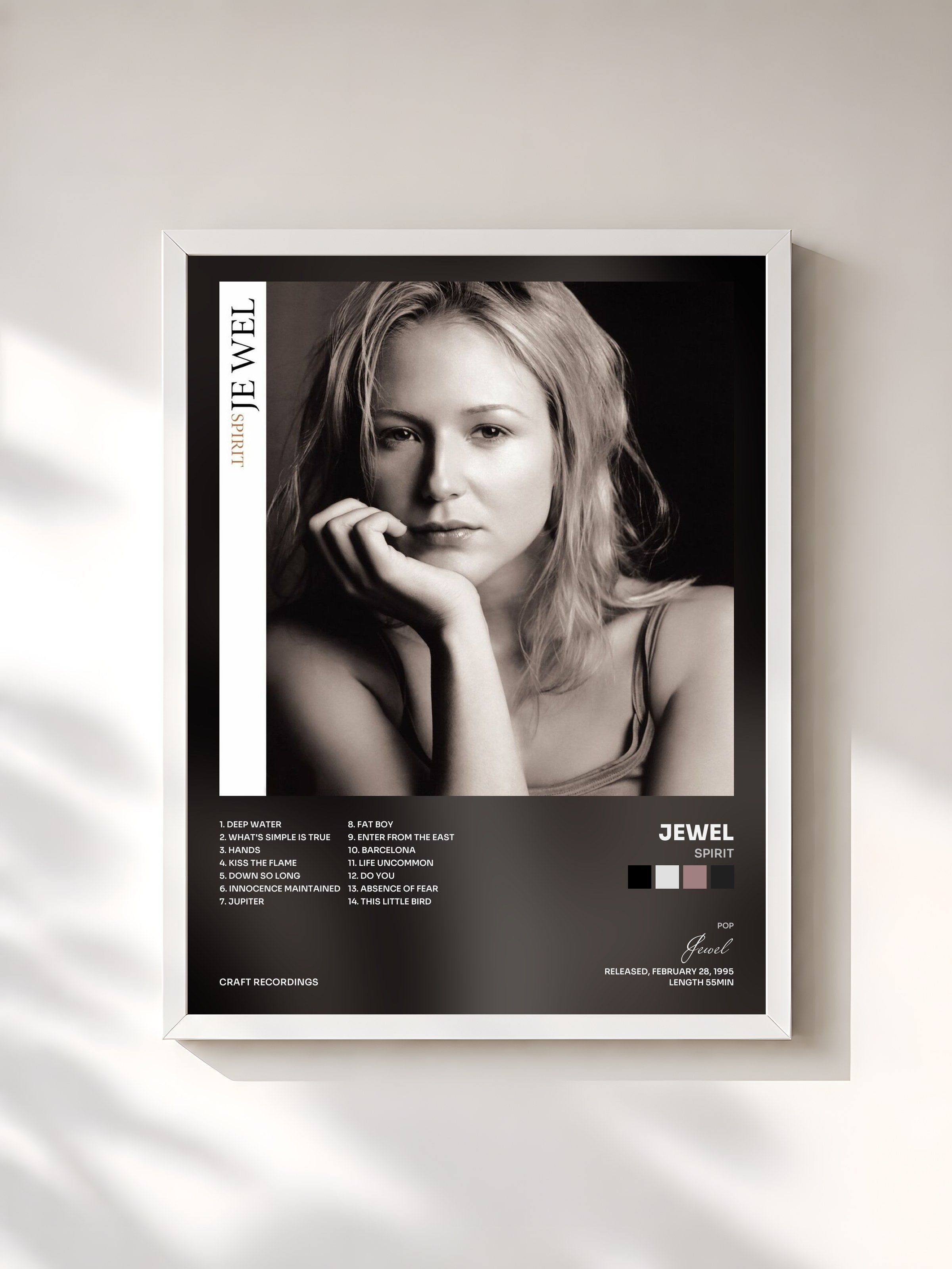 #blanc Tableau de l'album Spirit de Jewel, cadre blanc, imprimé et encadré en France