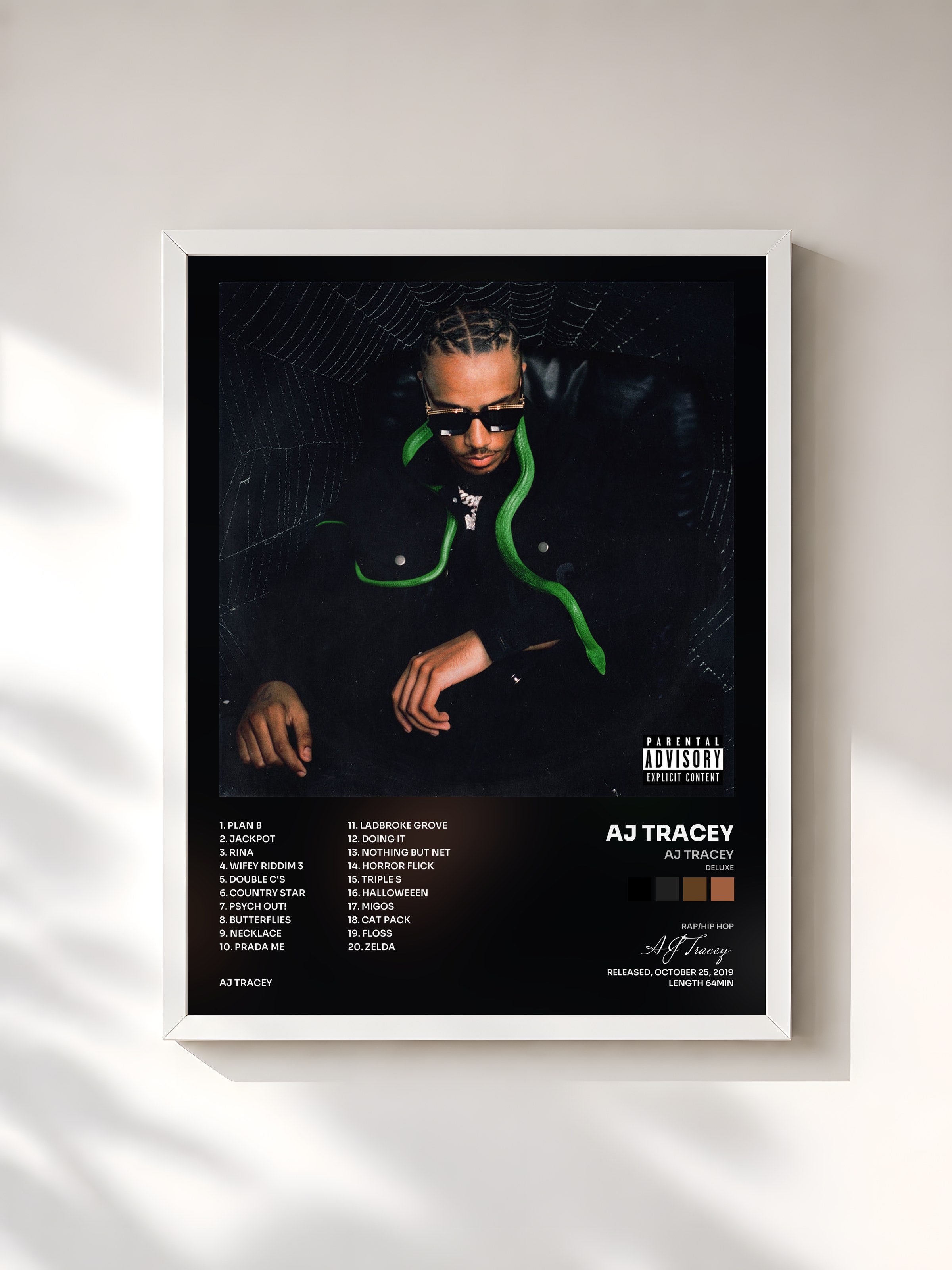 #blanc Tableau de l'album AJ Tracey (Deluxe) de AJ Tracey, cadre blanc, imprimé et encadré en France