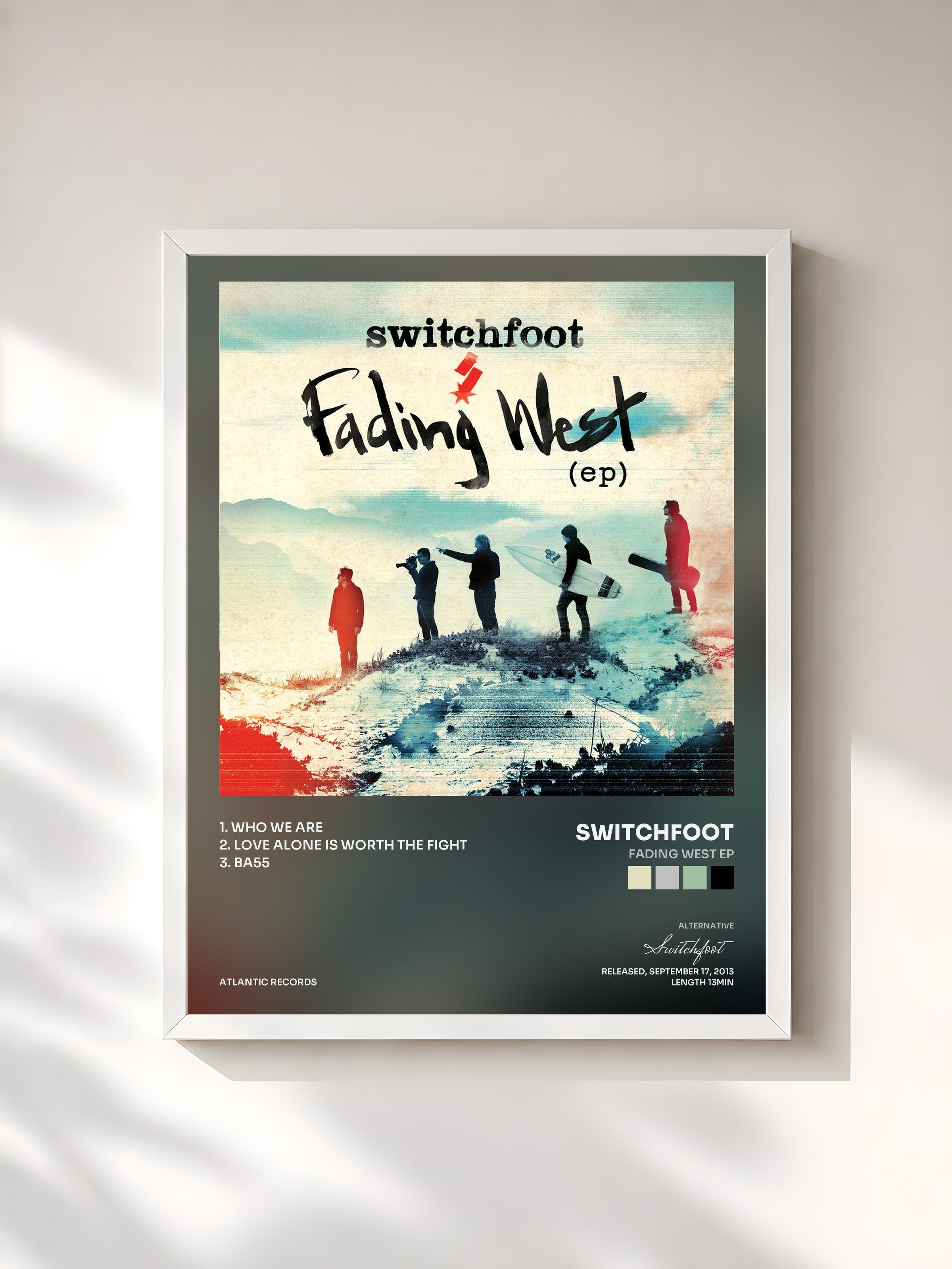 #blanc Tableau de l'album Fading West EP de Switchfoot, cadre blanc, imprimé et encadré en France