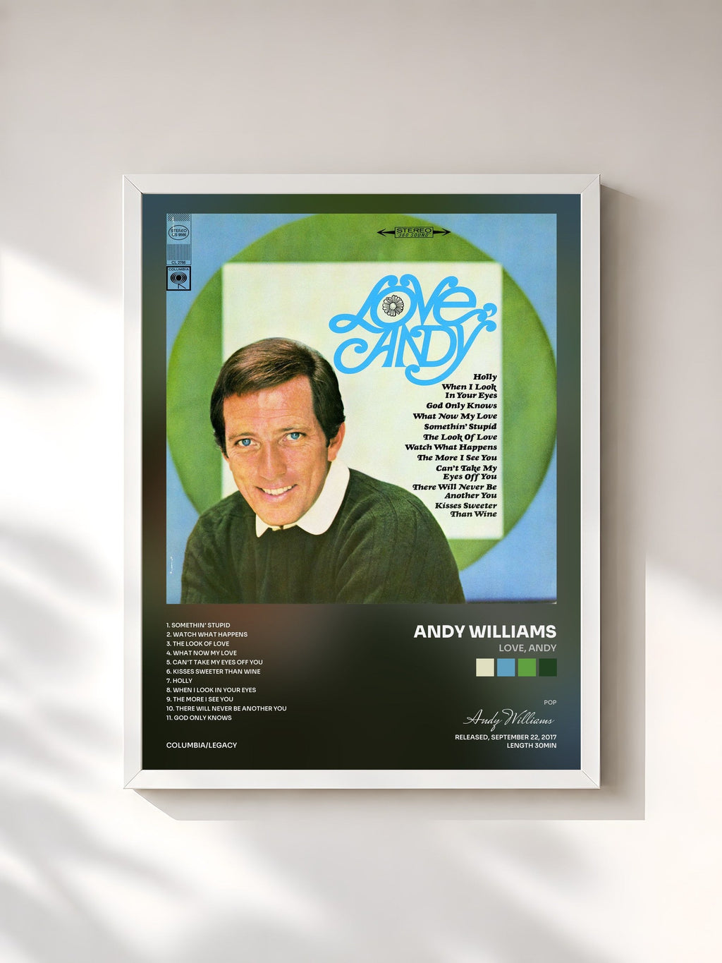 #blanc Love, Andy di Andy Williams in stampa incorniciata, cornice bianca, stampata e incorniciata in Francia