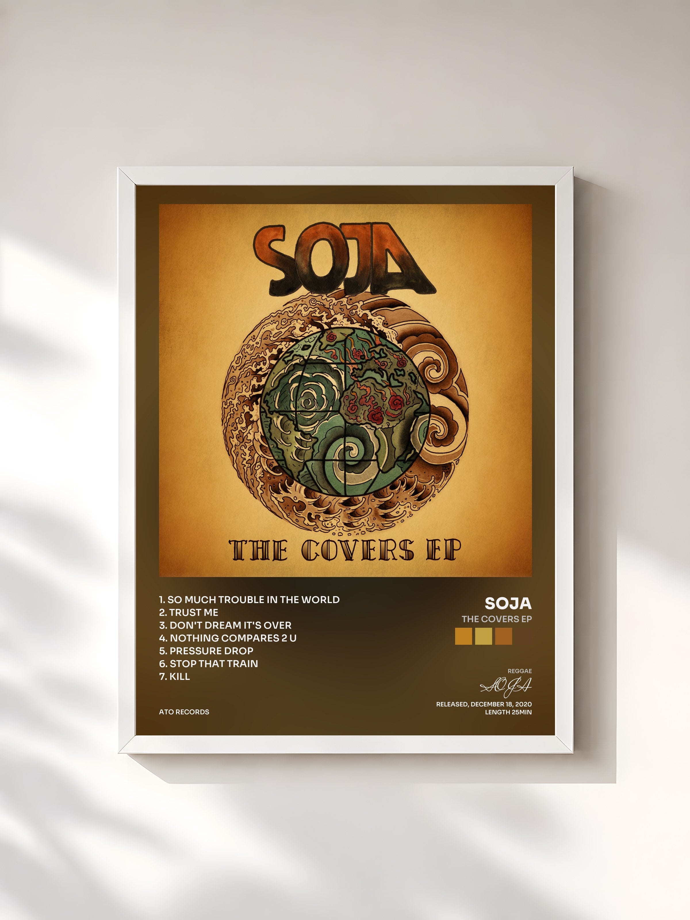 #blanc Tableau de l'album The Covers EP de SOJA, cadre blanc, imprimé et encadré en France