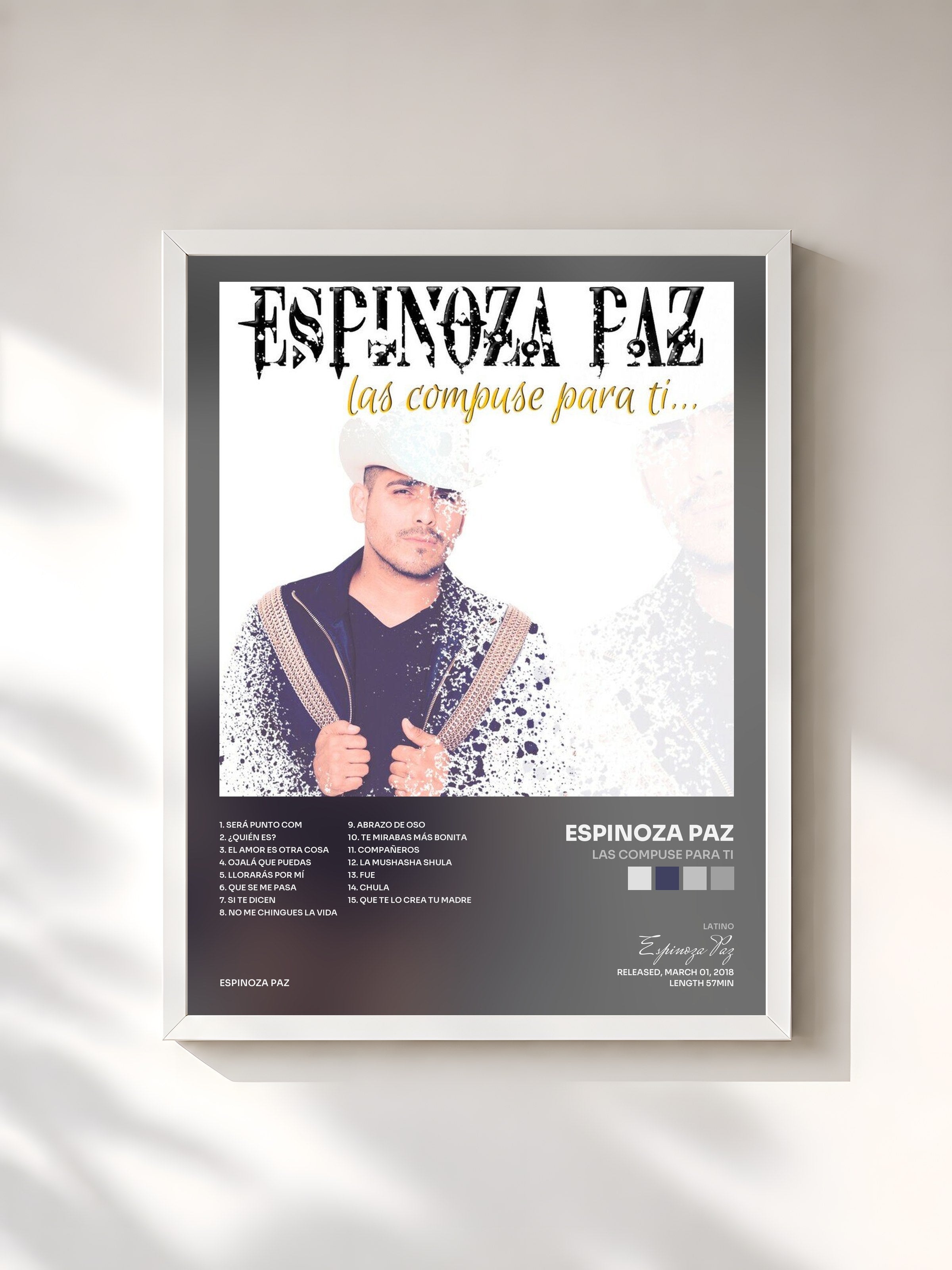 #blanc Tableau de l'album Las Compuse Para Ti de Espinoza Paz, cadre blanc, imprimé et encadré en France