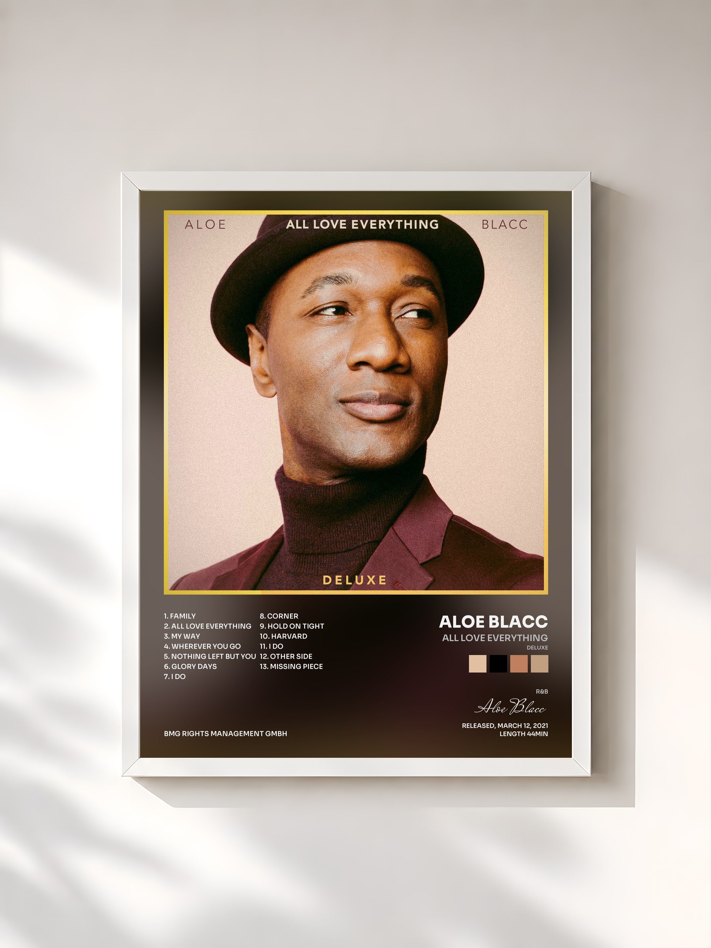 #blanc Tableau de l'album All Love Everything (Deluxe) de Aloe Blacc, cadre blanc, imprimé et encadré en France
