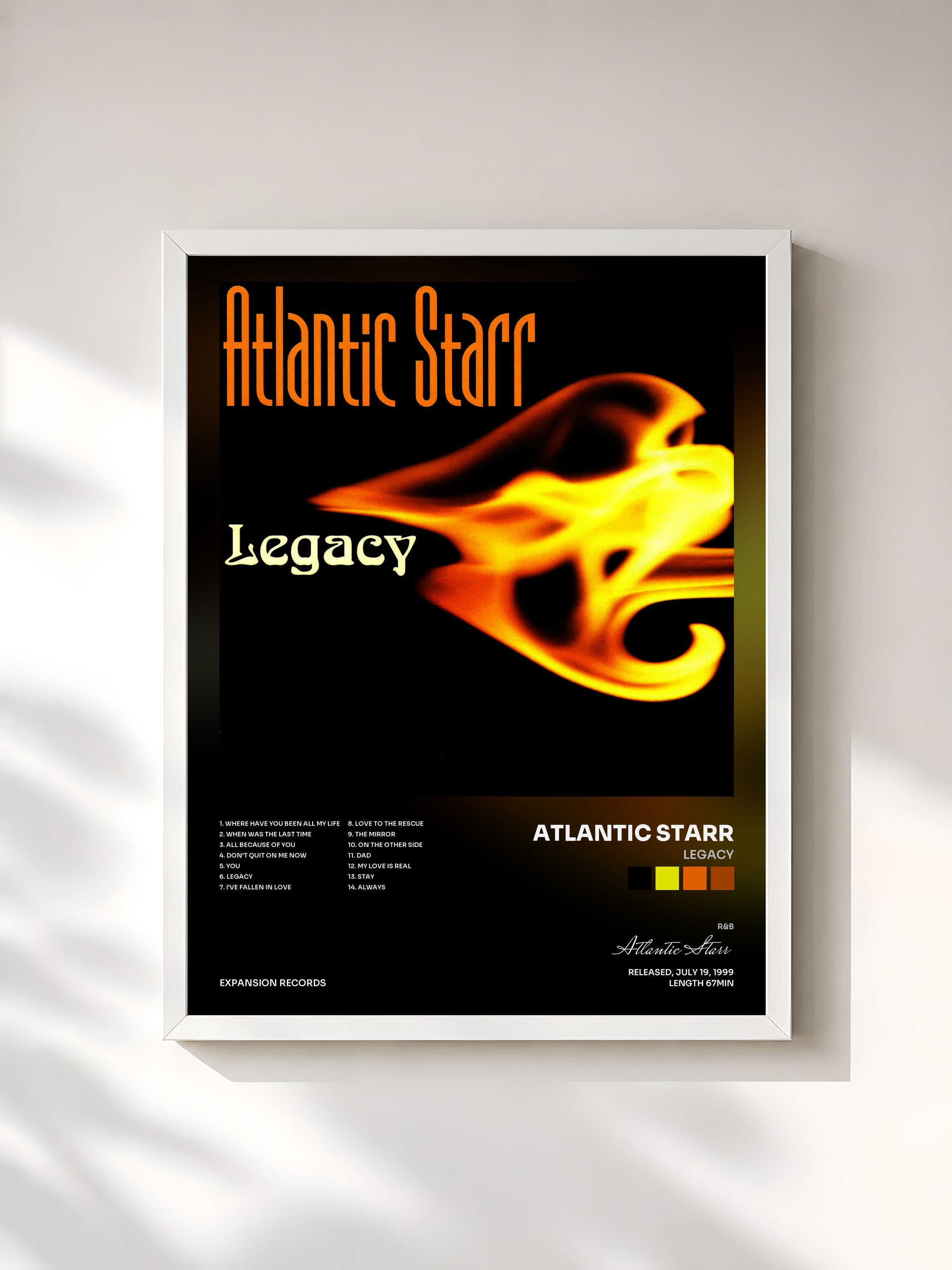 #blanc Tableau de l'album Legacy de Atlantic Starr, cadre blanc, imprimé et encadré en France