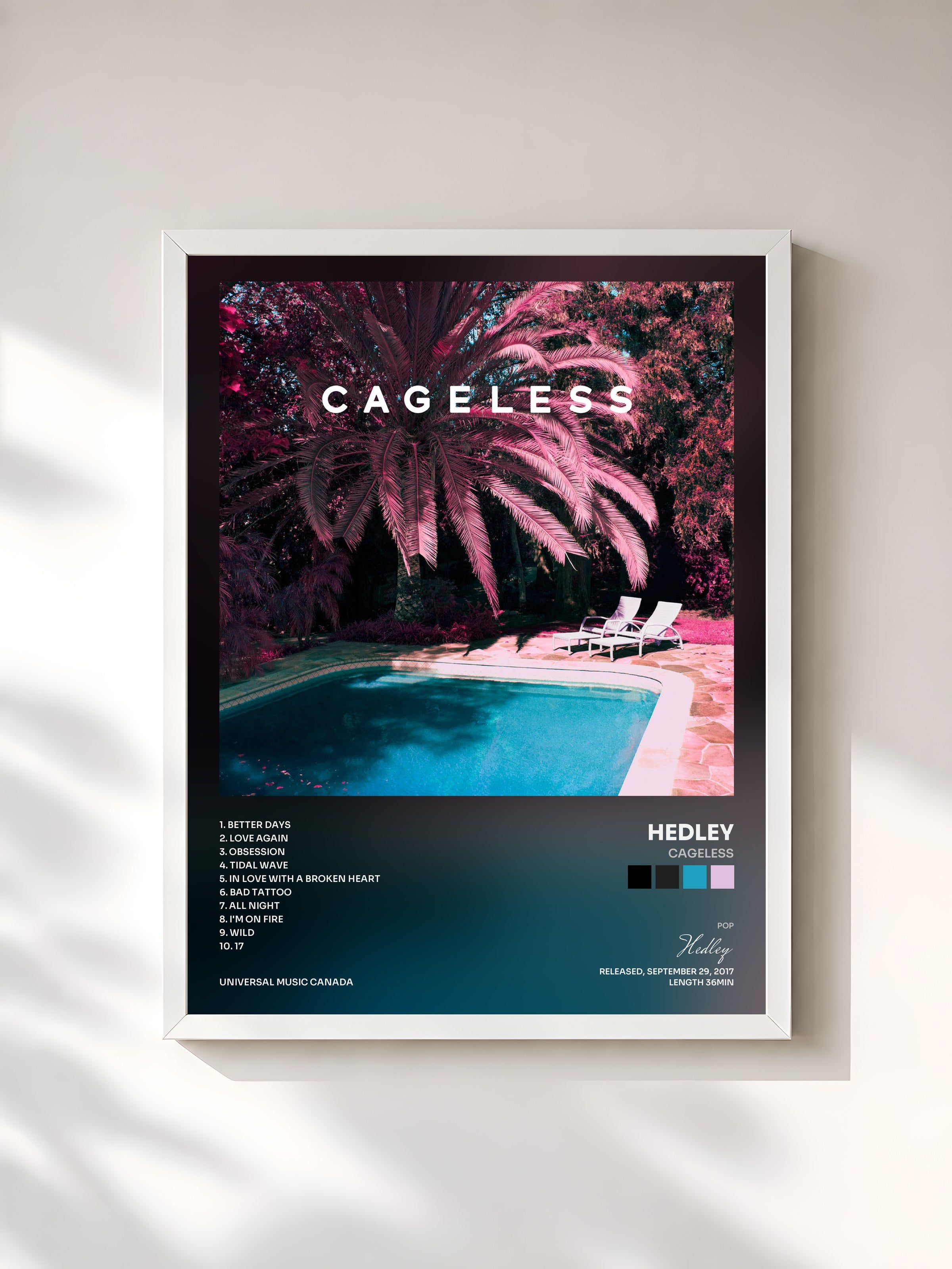#blanc Tableau de l'album Cageless de Hedley, cadre blanc, imprimé et encadré en France
