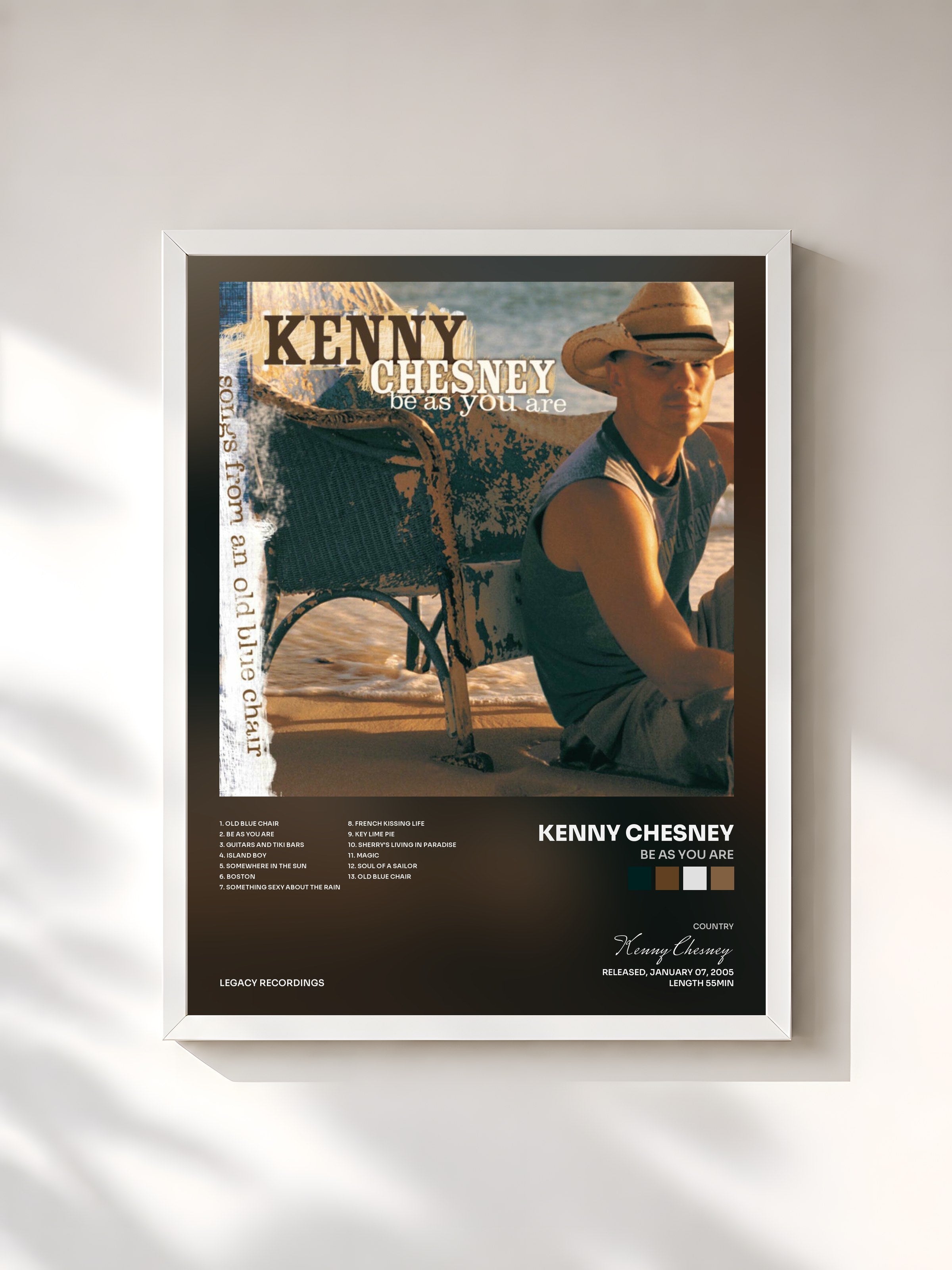 #blanc Tableau de l'album Be As You Are de Kenny Chesney, cadre blanc, imprimé et encadré en France