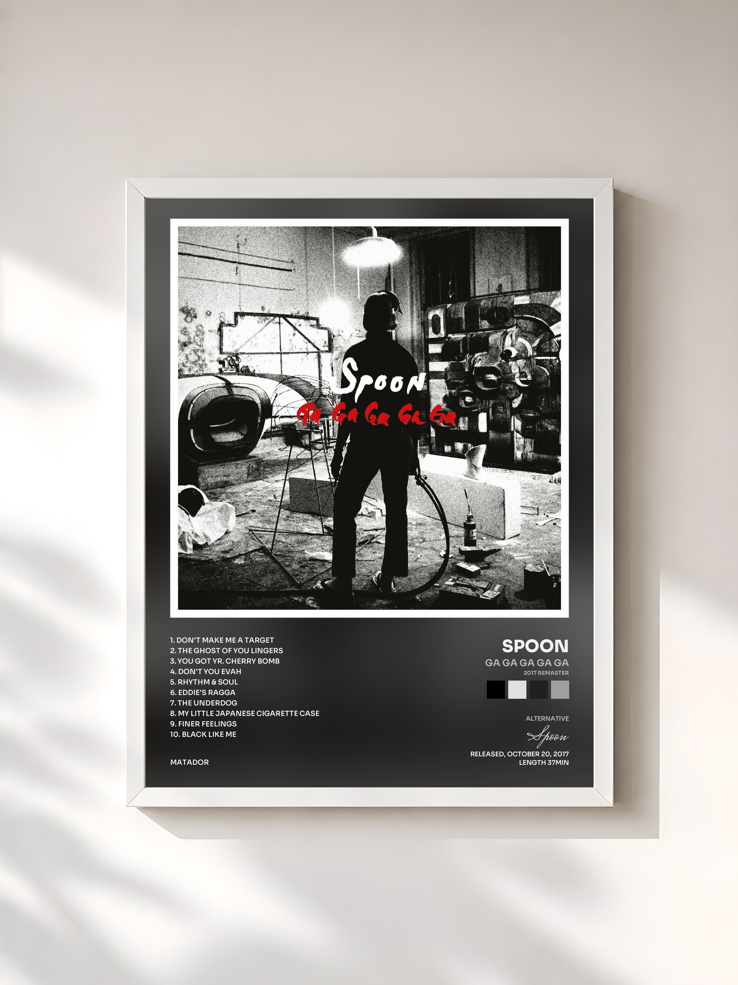 #blanc Tableau de l'album Ga Ga Ga Ga Ga (2017 Remaster) de Spoon, cadre blanc, imprimé et encadré en France