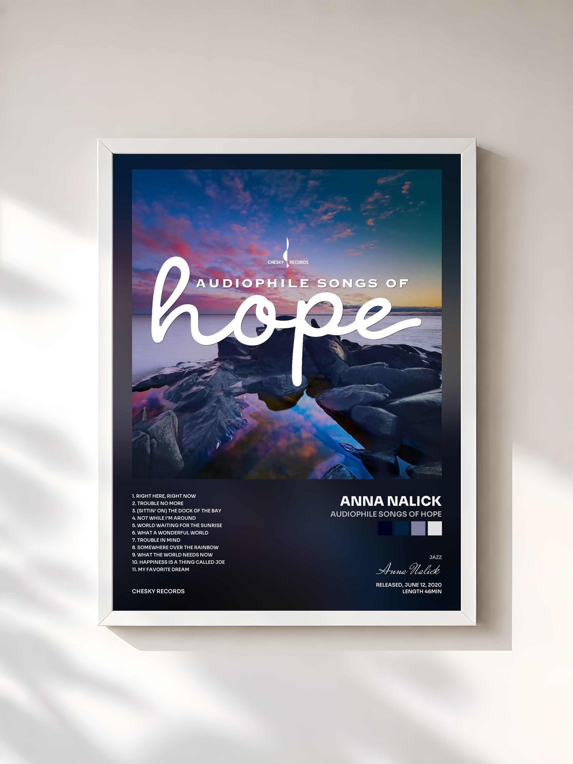 #blanc Tableau de l'album Audiophile Songs of Hope de Anna Nalick, cadre blanc, imprimé et encadré en France