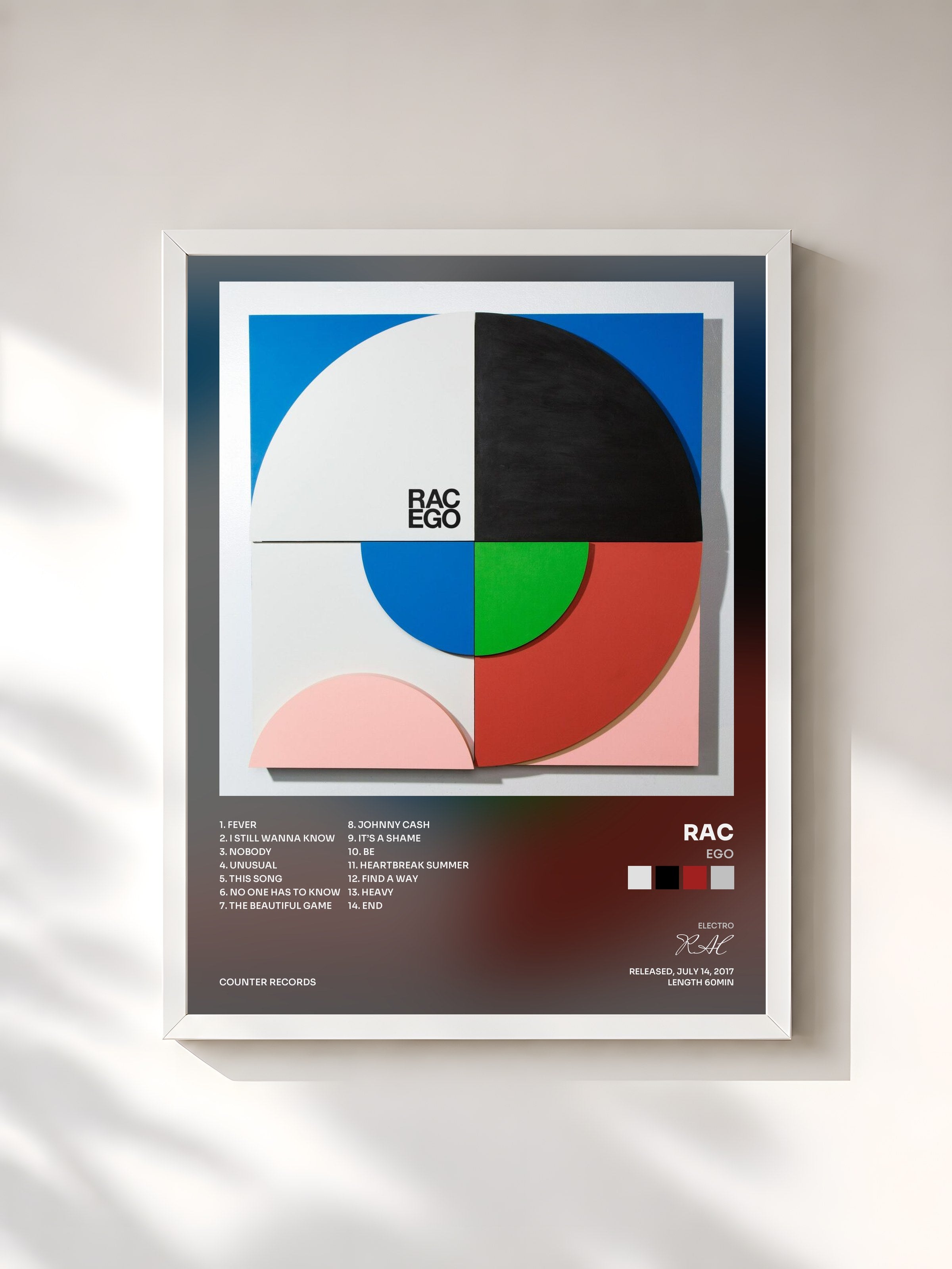 #blanc Tableau de l'album EGO de RAC, cadre blanc, imprimé et encadré en France