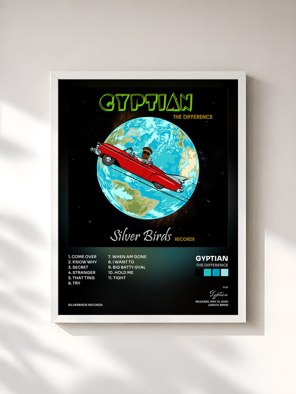#blanc Tableau de l'album The Difference de Gyptian, cadre blanc, imprimé et encadré en France