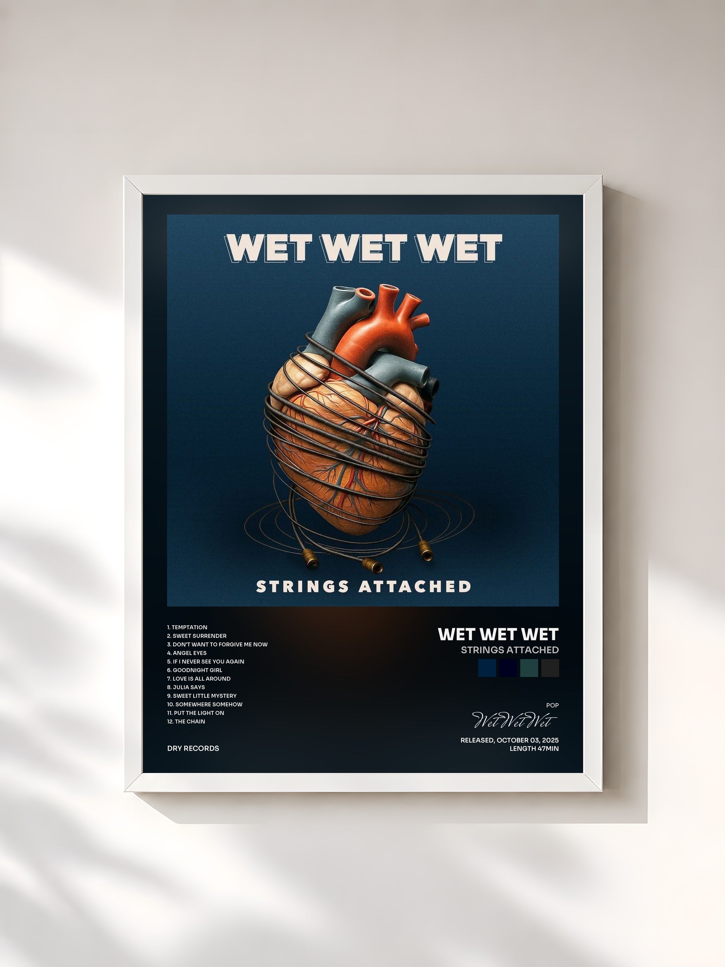 #blanc Tableau de l'album Strings Attached de Wet Wet Wet, cadre blanc, imprimé et encadré en France
