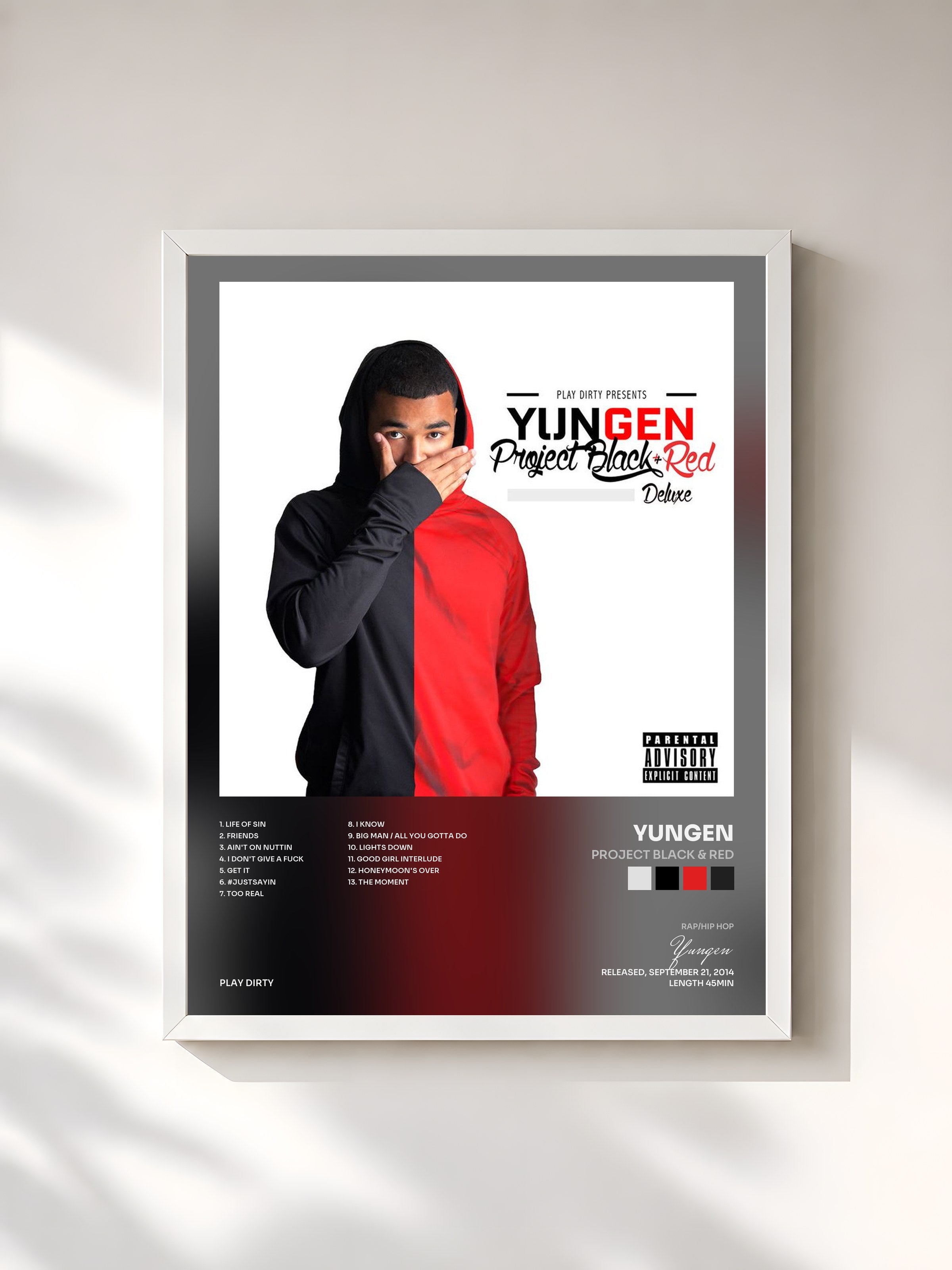 #blanc Tableau de l'album Project Black & Red de Yungen, cadre blanc, imprimé et encadré en France