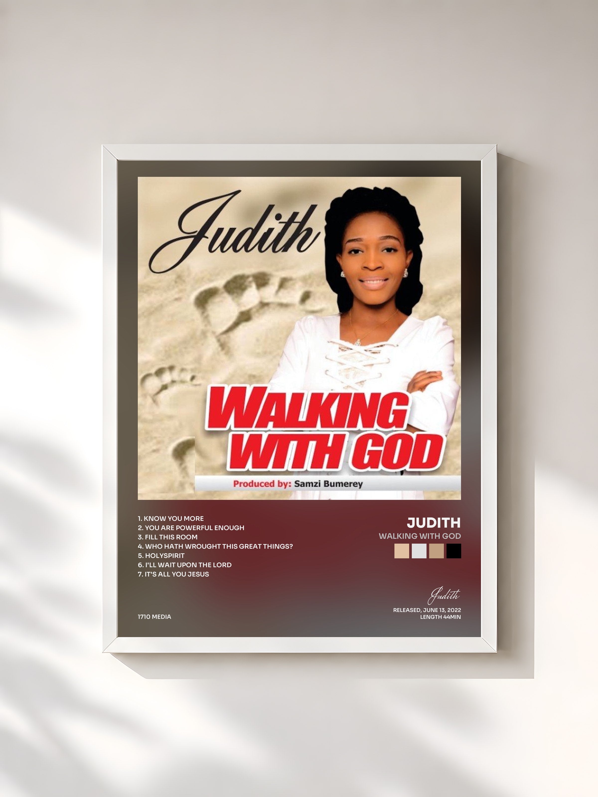 #blanc Tableau de l'album Walking with God de Judith, cadre blanc, imprimé et encadré en France