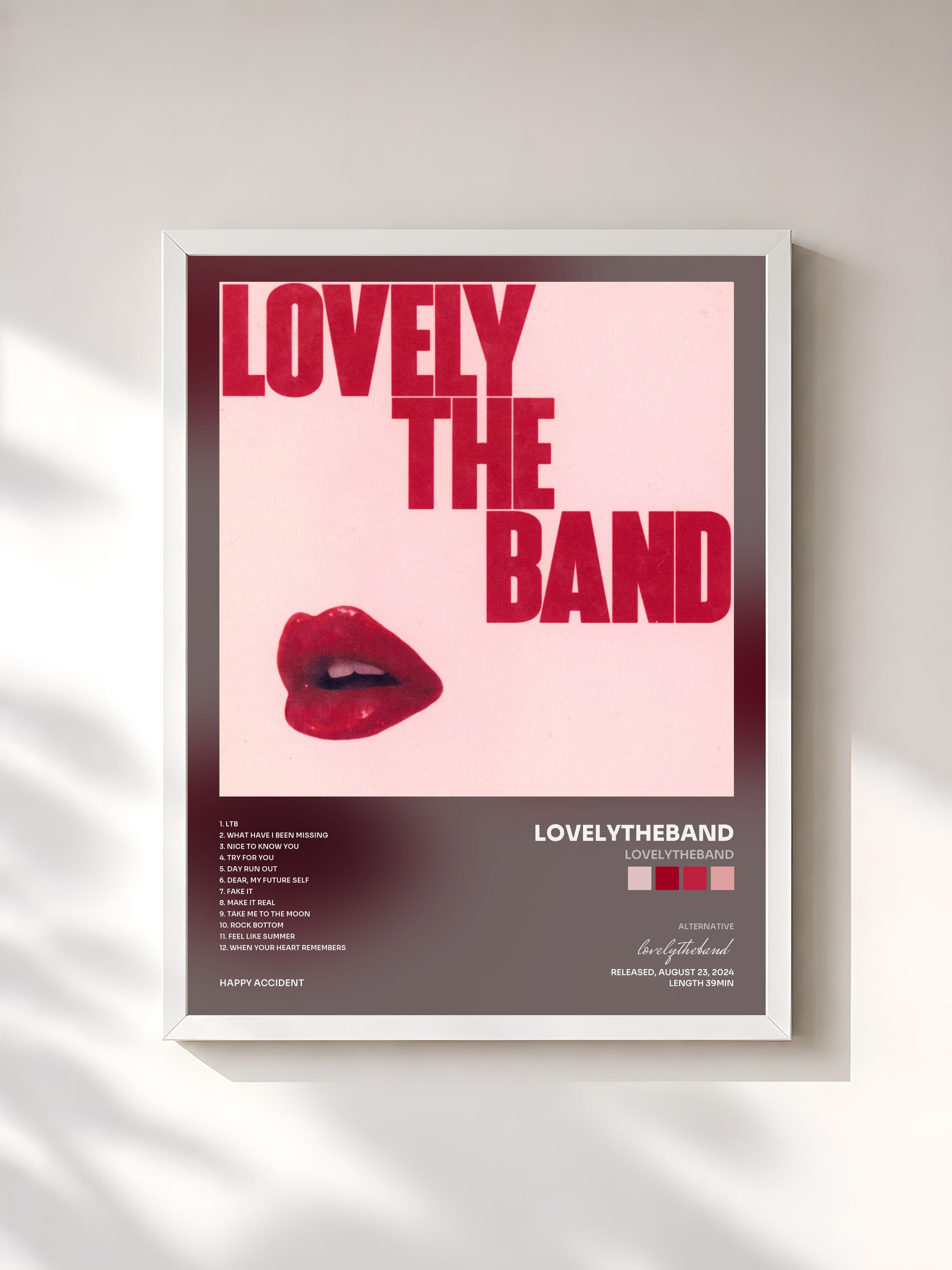 #blanc Tableau de l'album lovelytheband de lovelytheband, cadre blanc, imprimé et encadré en France