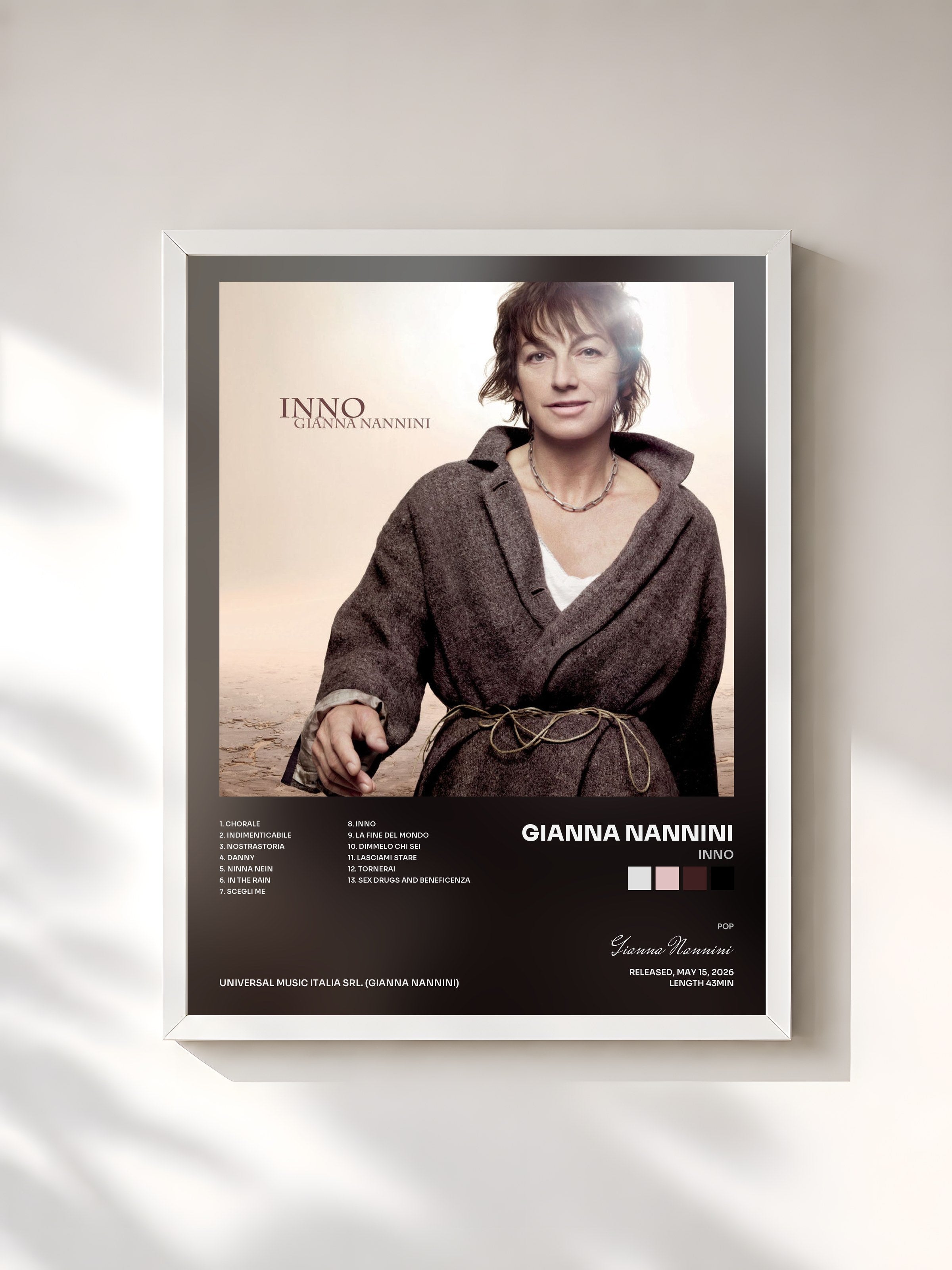 #blanc Tableau de l'album Inno de Gianna Nannini, cadre blanc, imprimé et encadré en France