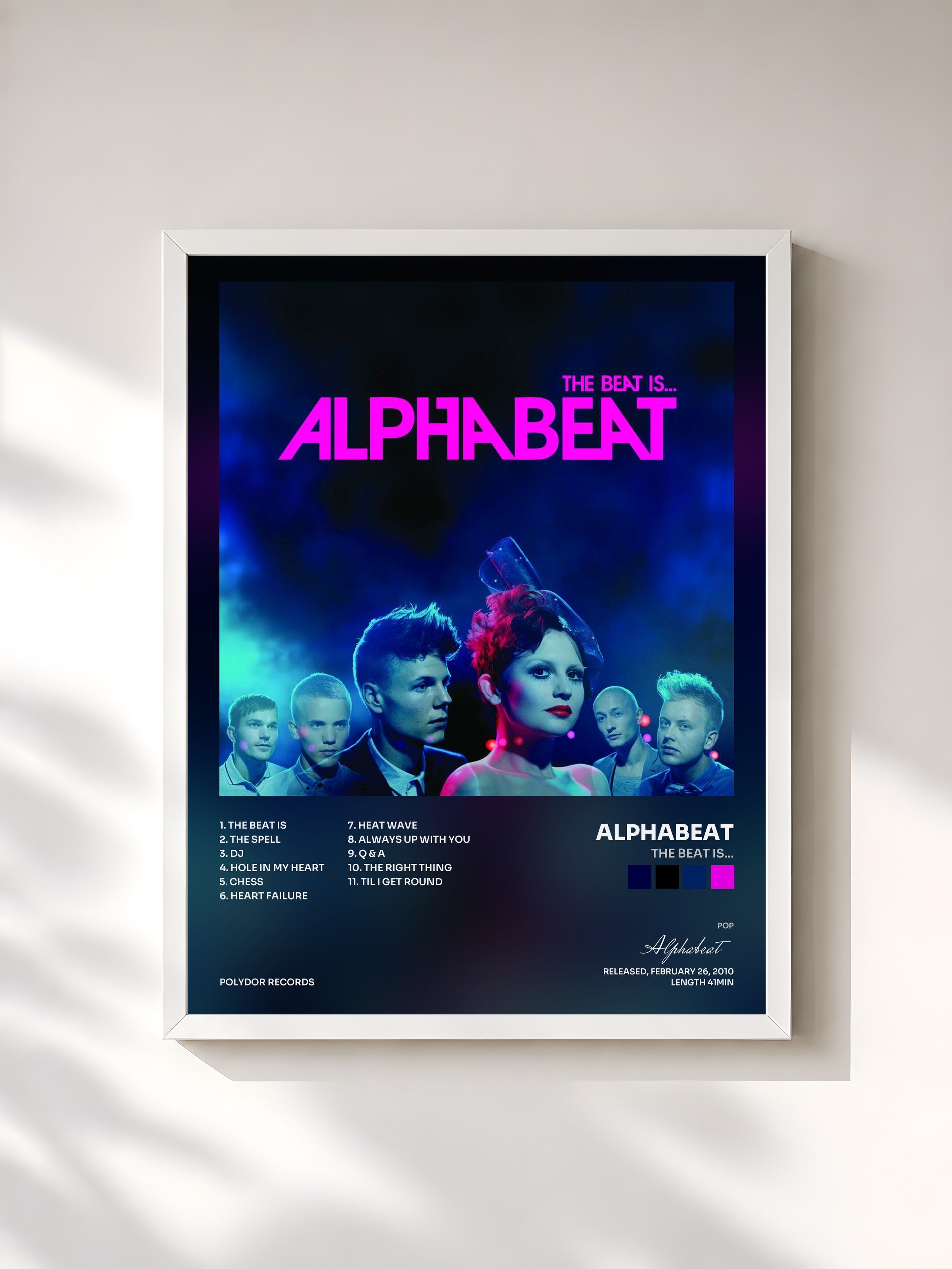 #blanc Tableau de l'album The Beat Is... de Alphabeat, cadre blanc, imprimé et encadré en France