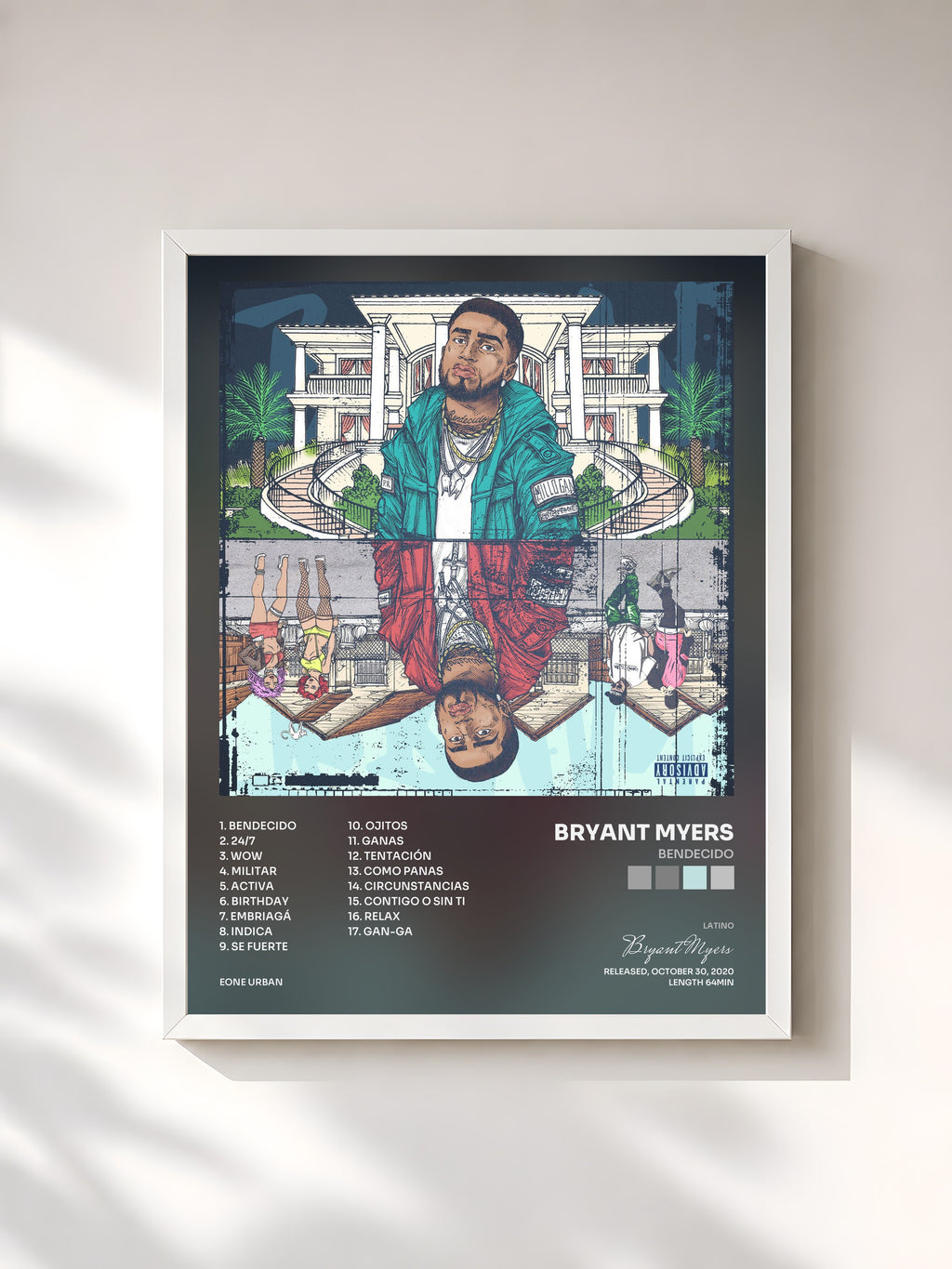 #blanc Tableau de l'album Bendecido de Bryant Myers, cadre blanc, imprimé et encadré en France