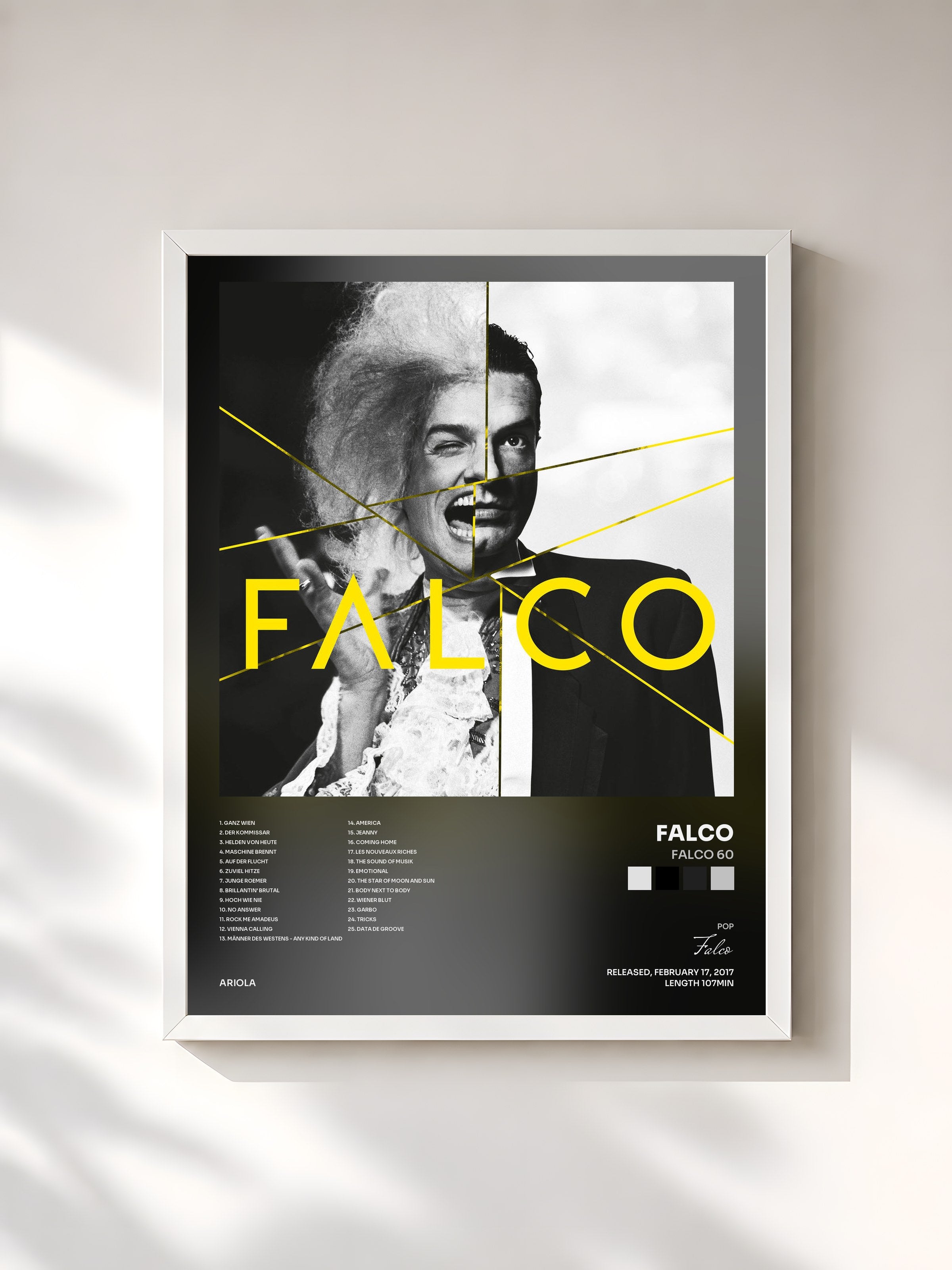 #blanc Tableau de l'album FALCO 60 de Falco, cadre blanc, imprimé et encadré en France