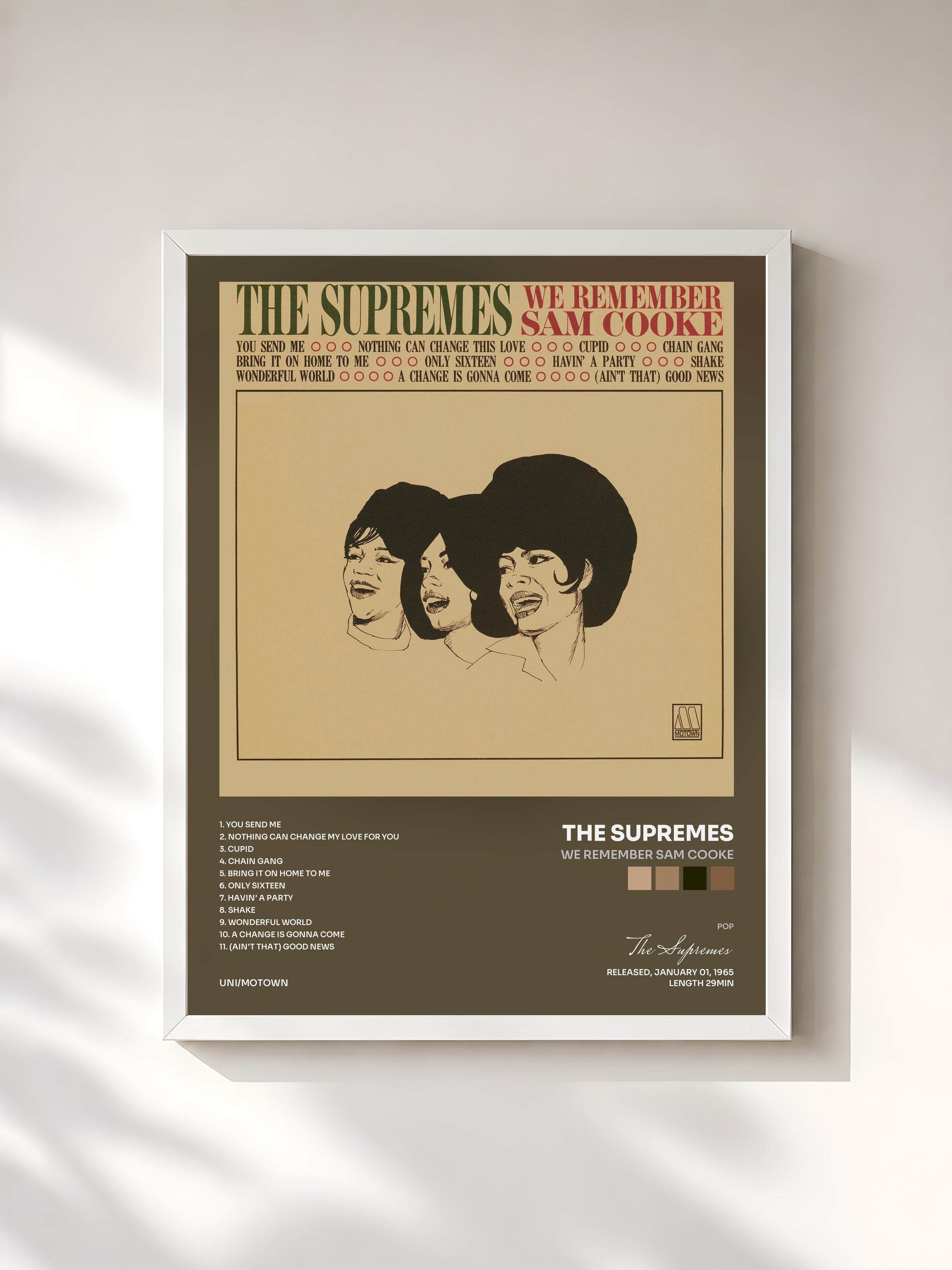 #blanc Tableau de l'album We Remember Sam Cooke de The Supremes, cadre blanc, imprimé et encadré en France