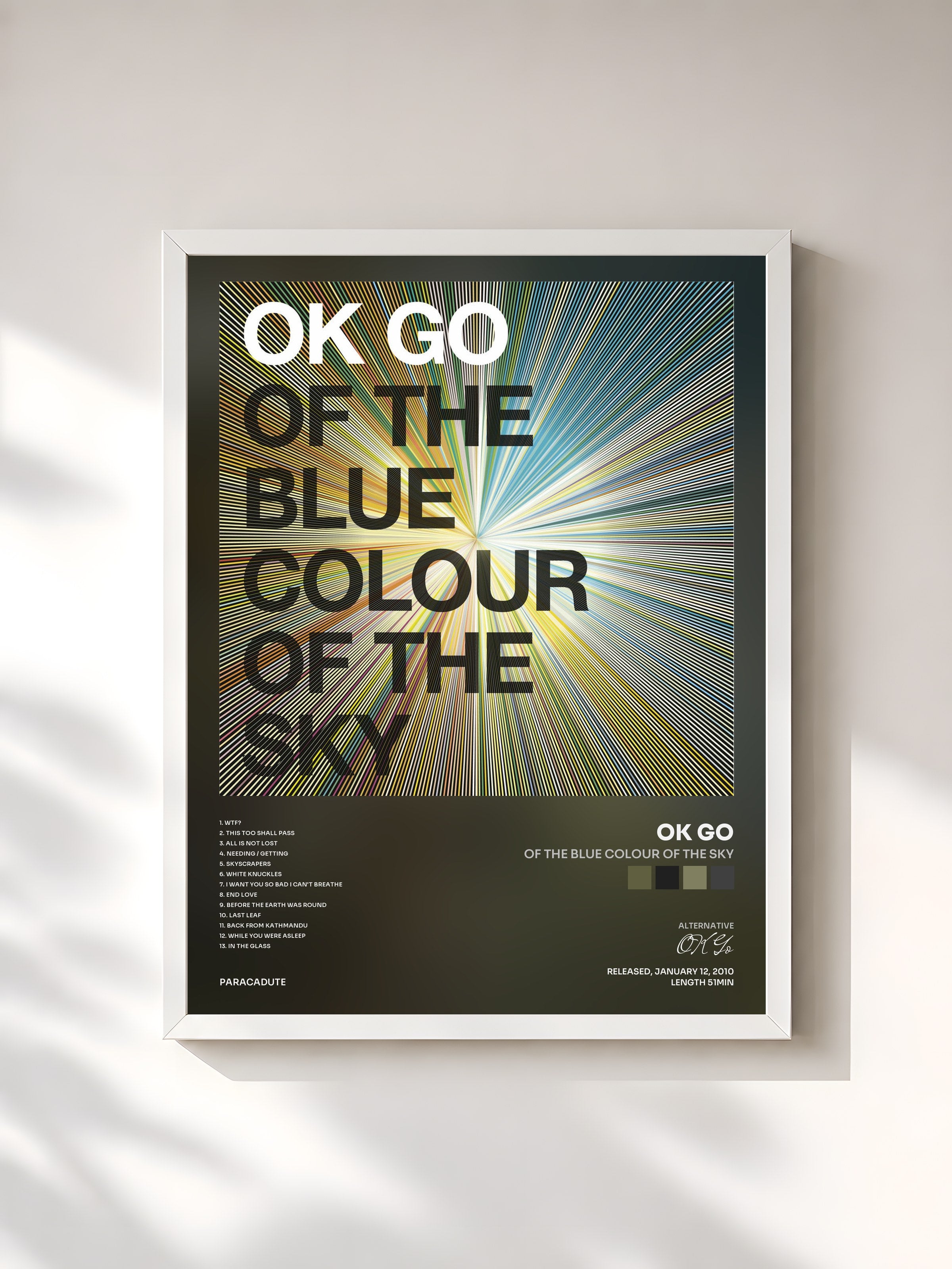 #blanc Tableau de l'album Of the Blue Colour of the Sky de OK Go, cadre blanc, imprimé et encadré en France