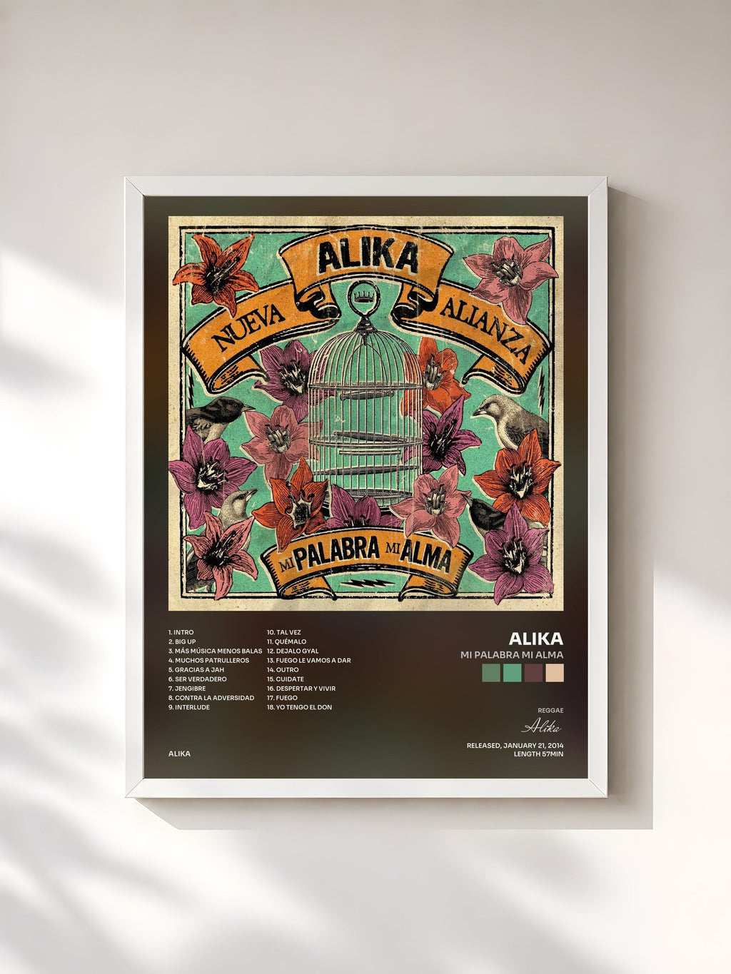 #blanc Mi Palabra Mi Alma by Alika as a framed art print, white frame, printed and framed in France