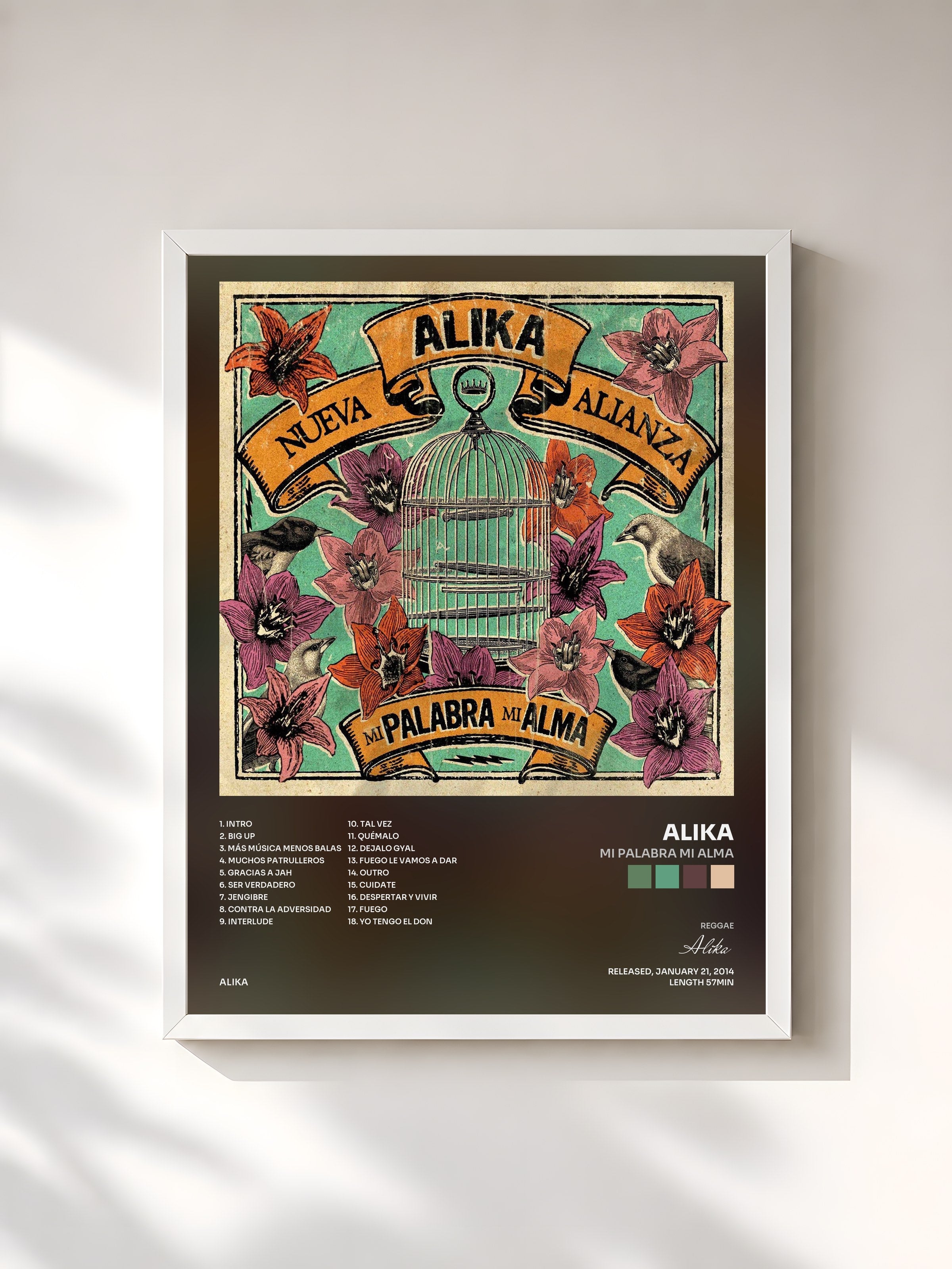 #blanc Tableau de l'album Mi Palabra Mi Alma de Alika, cadre blanc, imprimé et encadré en France