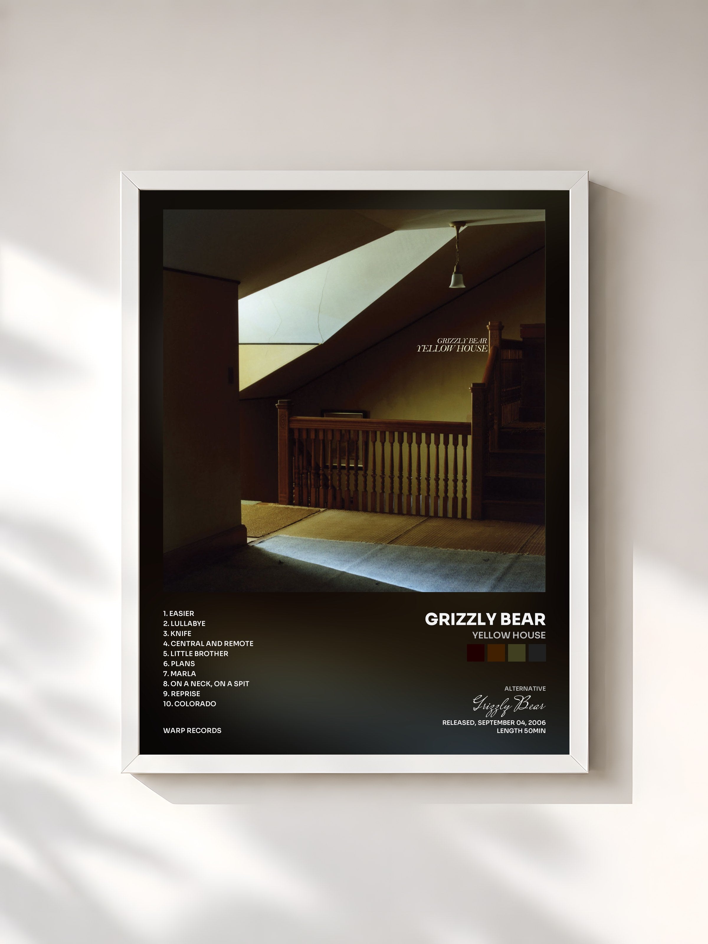 #blanc Tableau de l'album Yellow House de Grizzly Bear, cadre blanc, imprimé et encadré en France